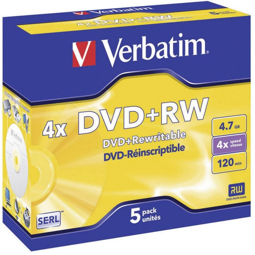 Verbatim DVD-Rohling DVD+RW 4.7GB 4x Matt 10 Jewel Case 43229, Wiederbeschreibbar, Silber Matte Oberfläche