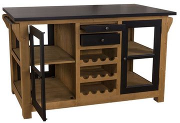 Casa Padrino Küchenbuffet Landhausstil Küchenschrank mit Arbeitsplatte Naturfarben / Schwarz 150 x 90 x H. 90 cm - Landhausstil Küchenmöbel