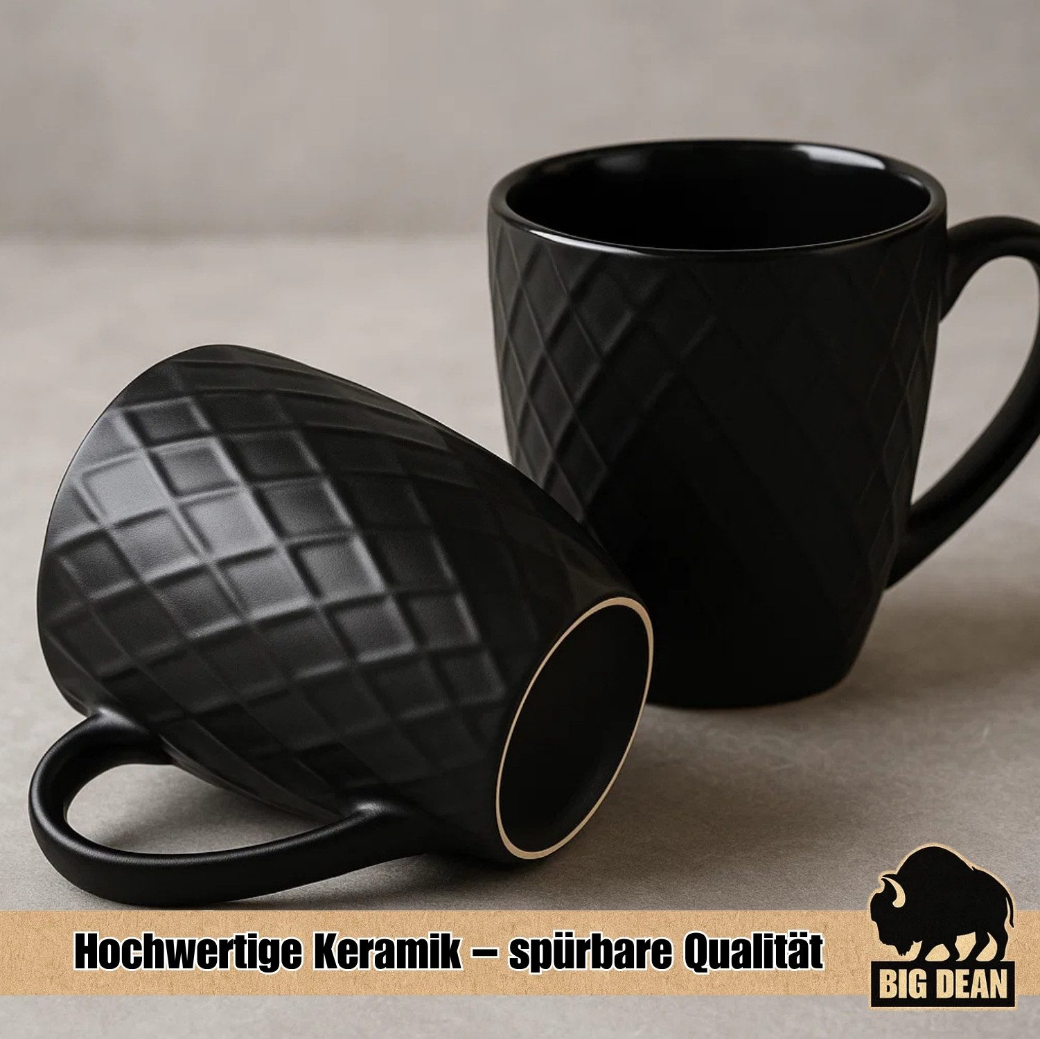 BigDean Tasse 6 Stück Kaffeetassen 400ml schwarz matt Kaffeebecher Keramik, 1-tlg., Keramik, Zeitlos in Schwarz und aus Hochwertiger Keramik – Bild 5 von 5