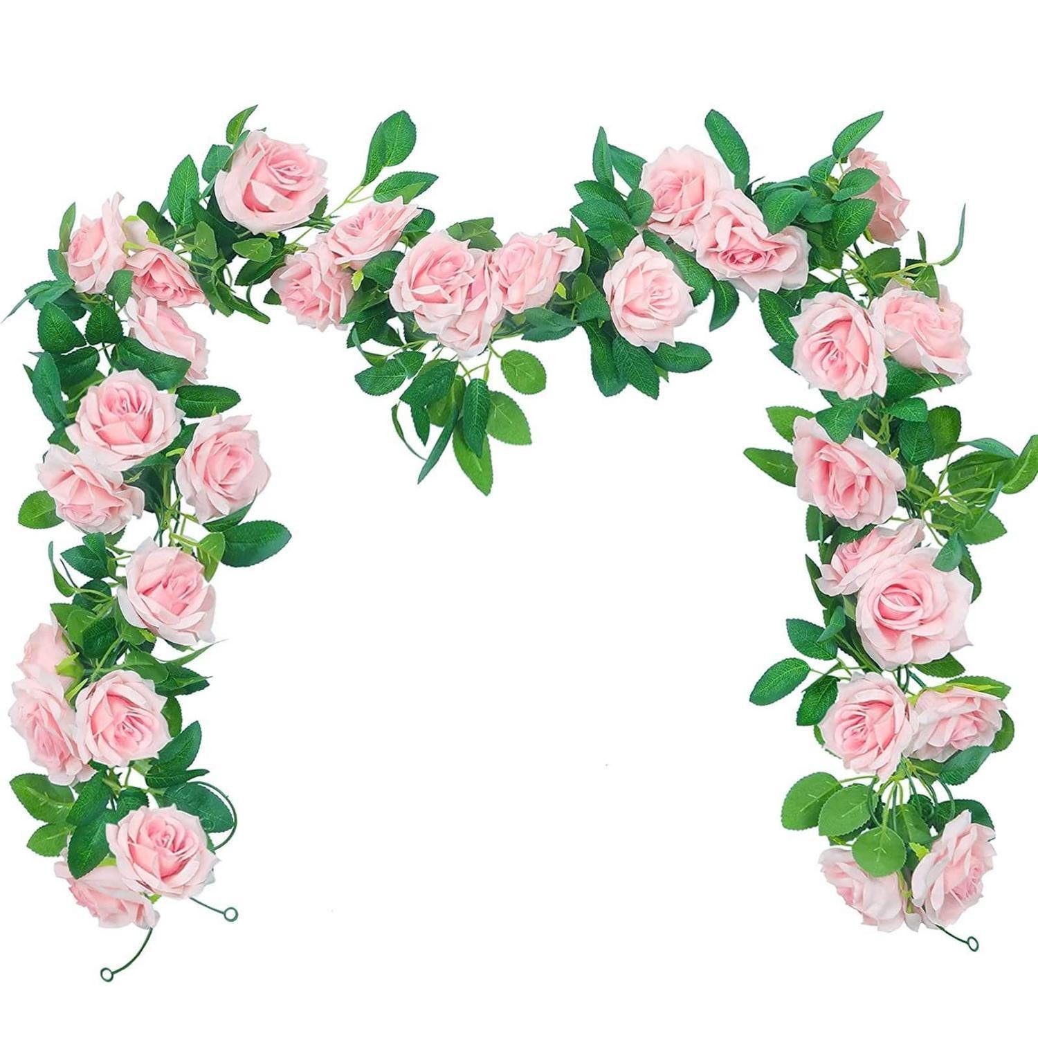 Kunstgirlande Rosengirlande Rosa 3er Set 2.4m, LuxusKollektion, Höhe 10 cm