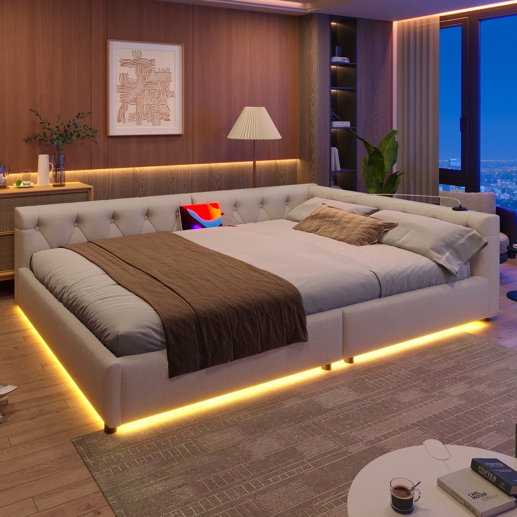 Flieks Polsterbett, LED Daybett Schlafsofa Doppelbett günstig online kaufen