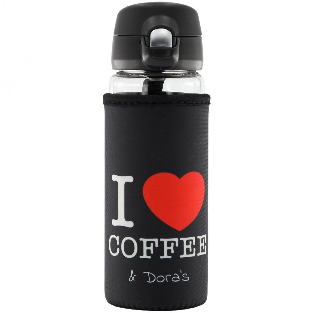 mit Glasbecher Coffee-to-go-Becher Dora's 450 Coffee ml Bezug Love I
