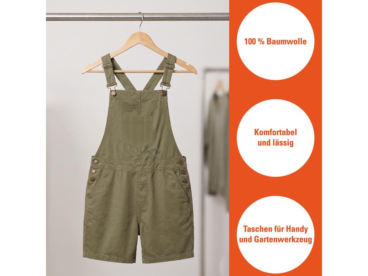 GARDENA Latzhose Damen, staubiges Olivgrün, Gr. 44 Jeans Latzshorts kurze Hose Baumwolle