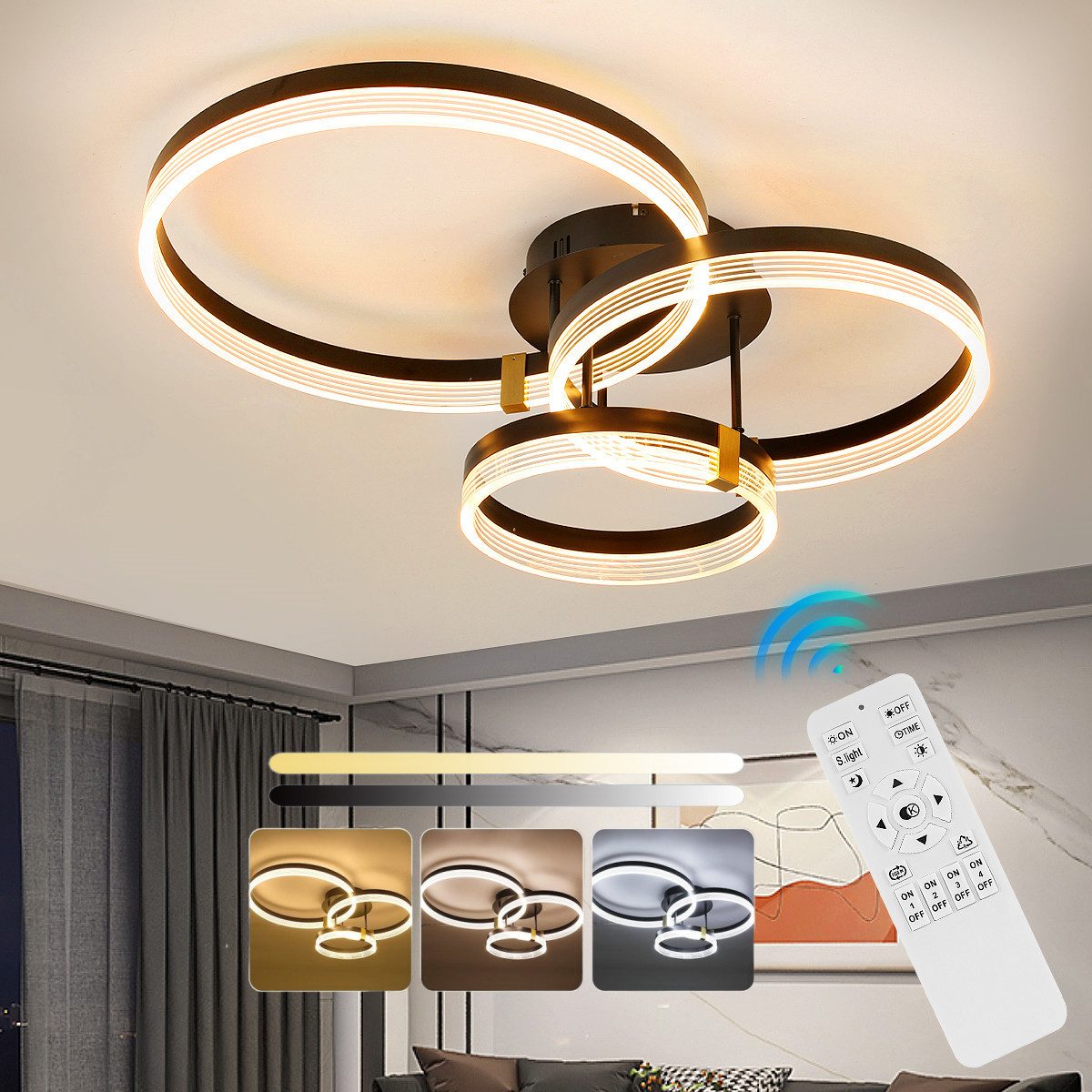 LETGOSPT Deckenleuchte 3 Ringoptik LED Deckenlampe günstig online kaufen