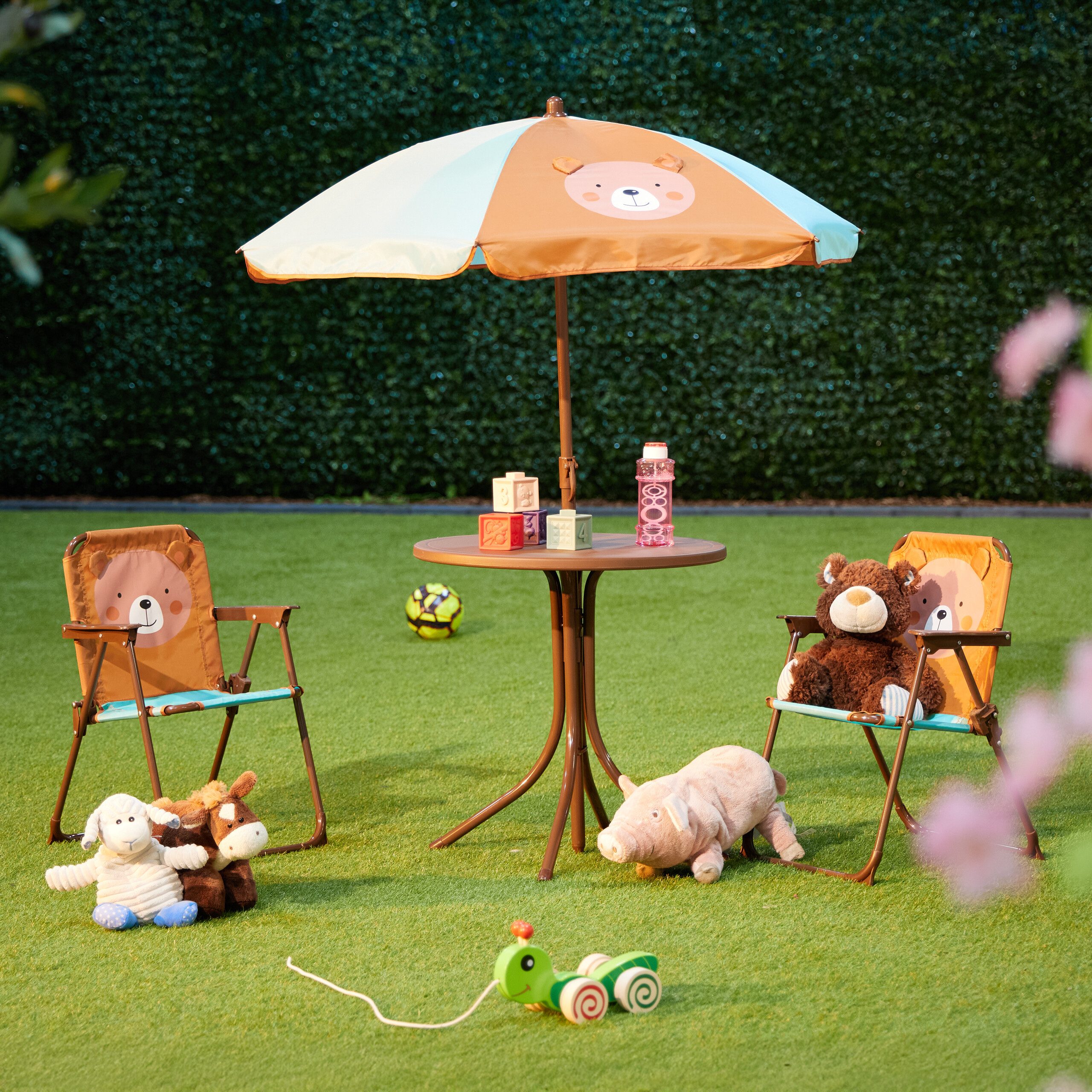 relaxdays Garten-Kindersitzgruppe Camping Kindersitzgruppe mit Schirm, günstig online kaufen
