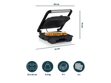 PRINCESS Kontaktgrill, 2000 W, Low fat Elektro Multi Tisch-grill Indoor Paninimaker & Zange 30x27cm