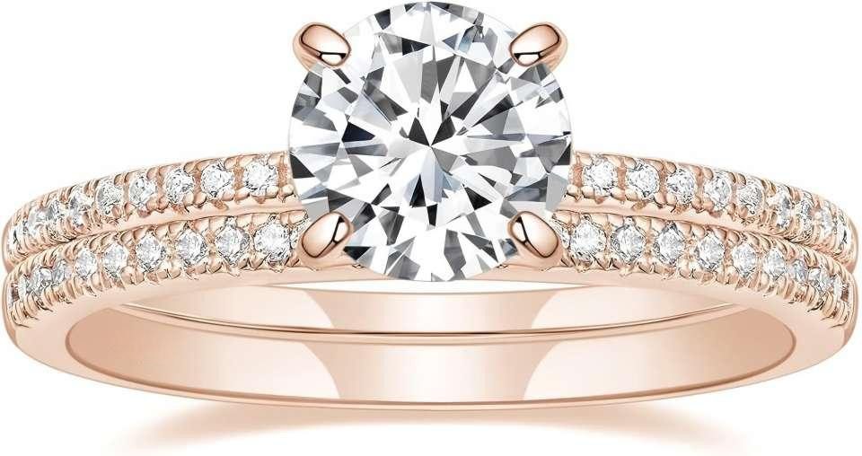 Jumpeak Diamantring Labor-Diamant 1ct,Brautring-Set,Halo-Ring,Hochzeit,Geschenk Frau, D,VS1,14K Gold,Trauring-Set,Halo Ring,Geschenk Frau,Hochzeit,Jubilaum