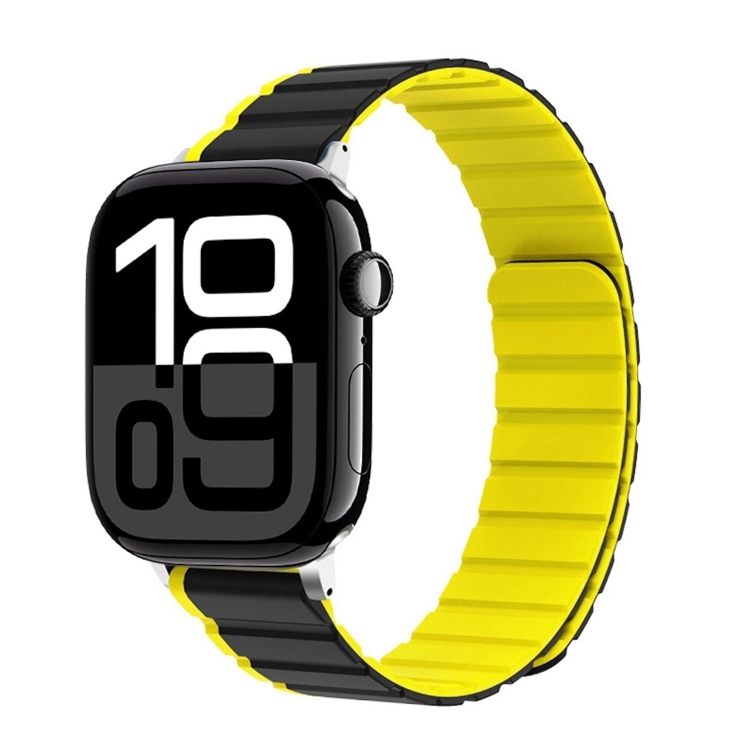 Wigento Smartwatch-Armband Für Apple Watch Series 11 10 46mm / 9 8 7 45 / 6 SE 5 44mm Band Gelb, Zweifarbiges Design, Magnetverschluss, hautfreundlich