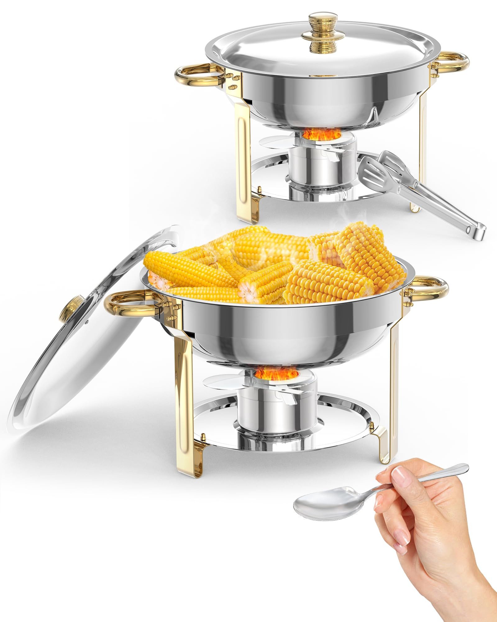 GarveeMore Speisenwärmer Buffet-Wärmer aus 201 Edelstahl für Partys, Hochzeiten, Buffets, (2-tlg), mit Deckel, Wasser- und Speisebehälte, 5L