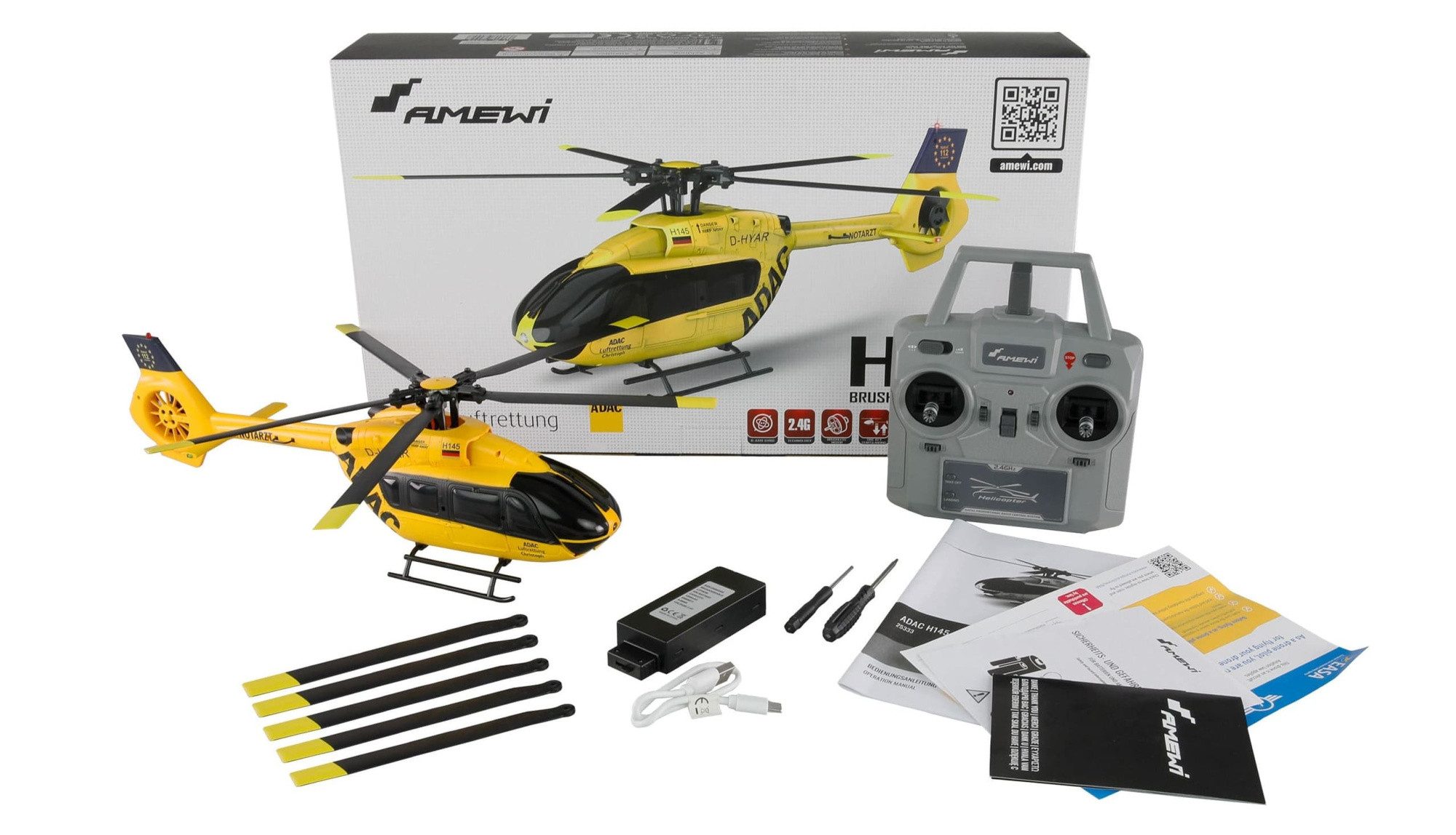 Amewi RC-Helikopter Amewi RC ADAC H145 Hubschrauber Brushless 6-Kanal 6G RTF
