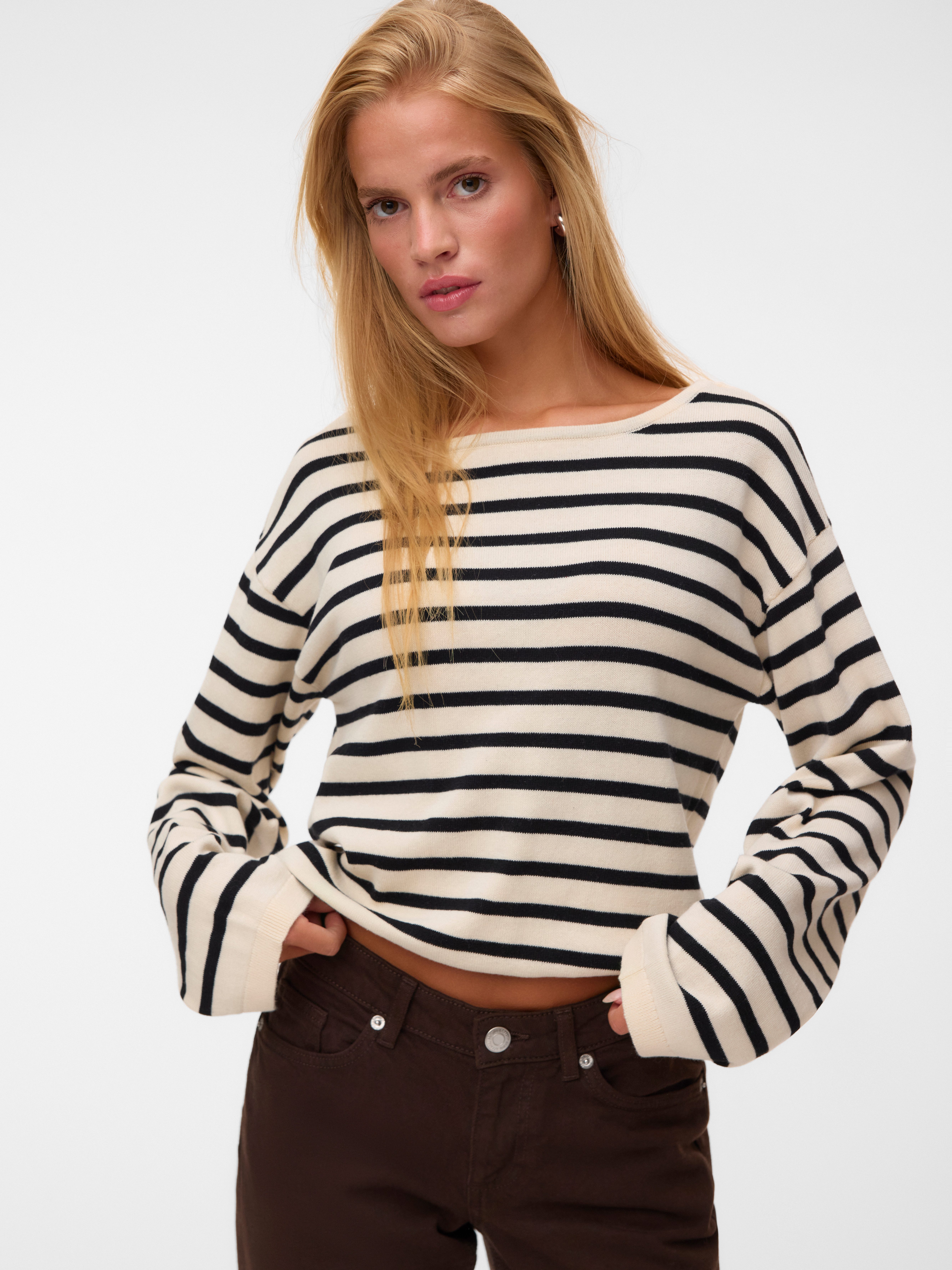 Vero Moda Strickpullover VMNOMA LS BOATNECK PULLOVER NOOS Baumwolle