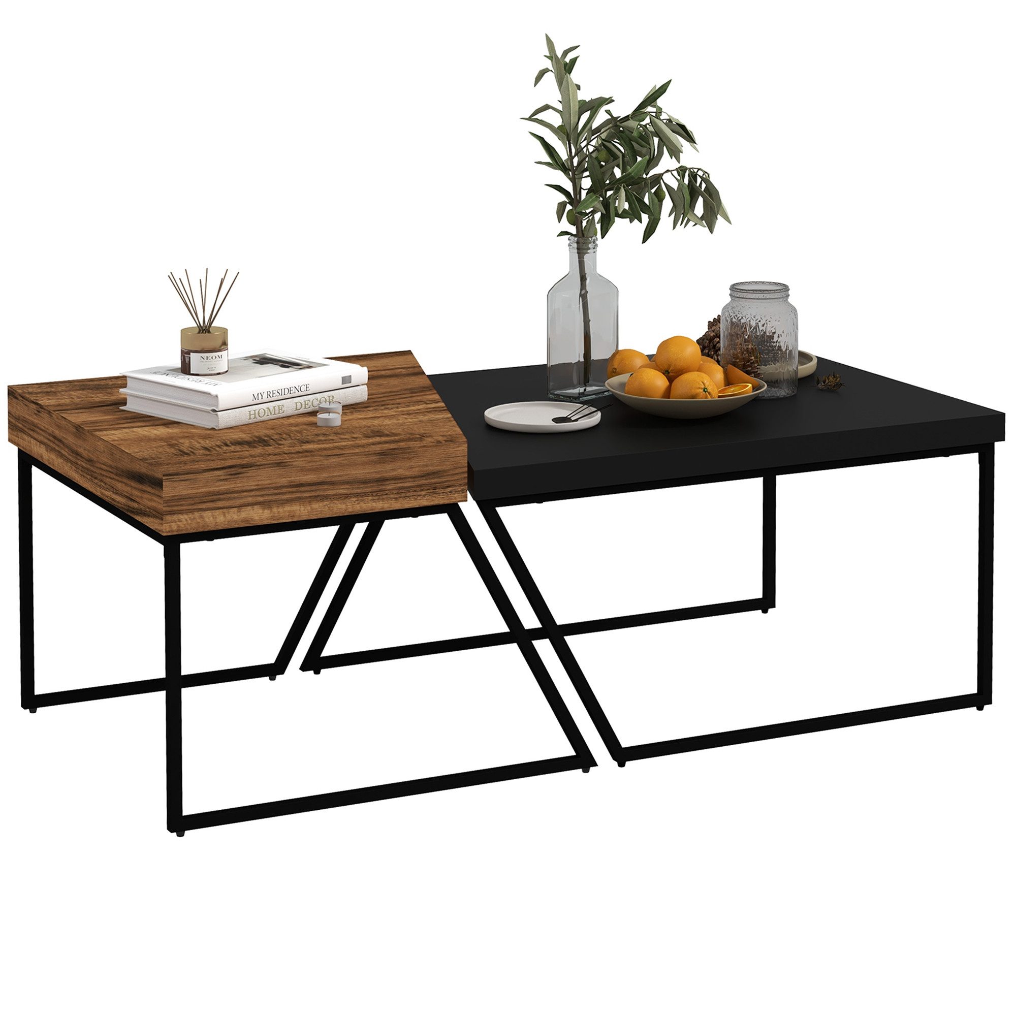 Couchtisch Wohnzimmertisch mit Stahlrahmen, Geometrischem Industriedesign