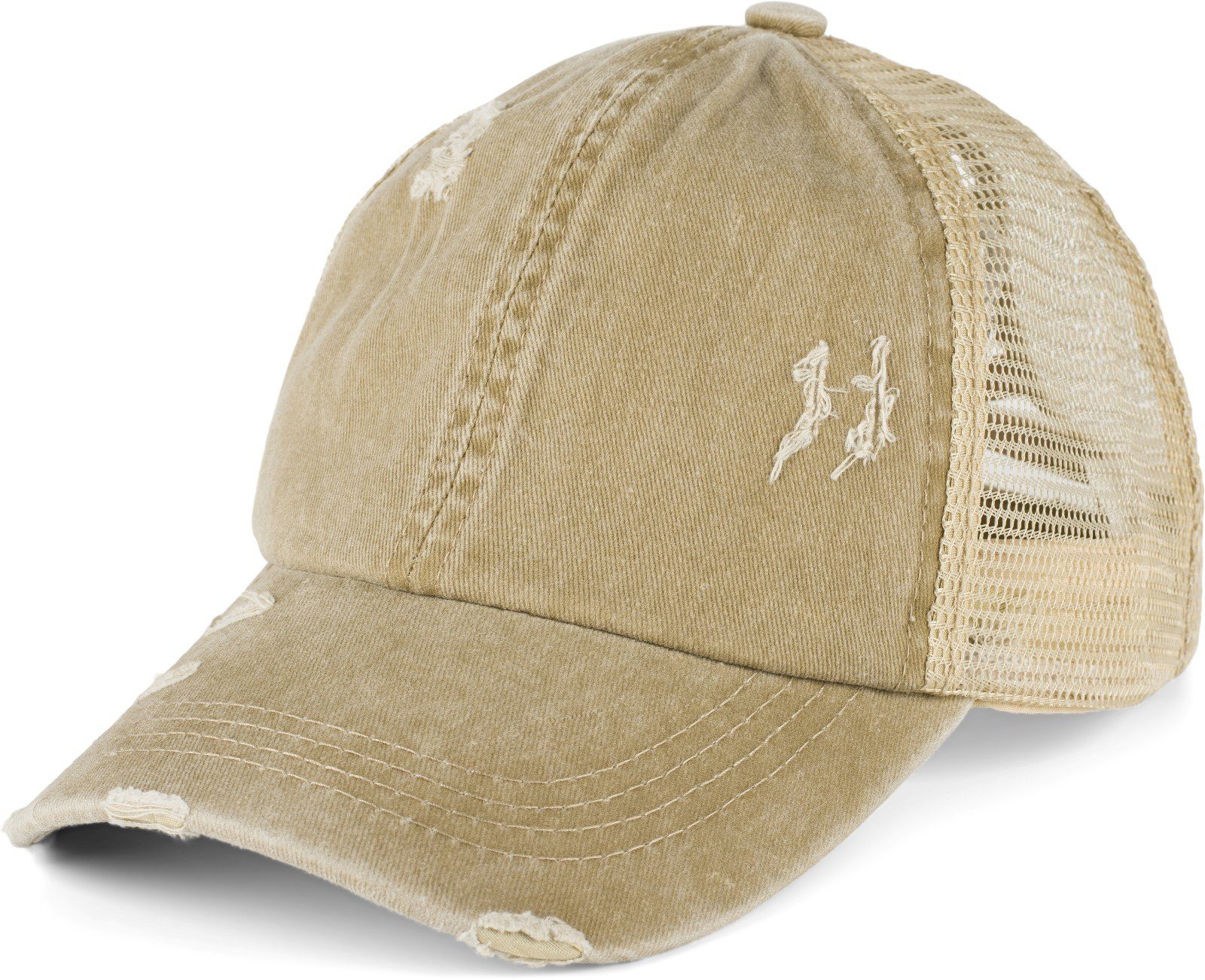 styleBREAKER Baseball Cap Ponytail Baseball Cap Used Look mit Mesh Einsatz günstig online kaufen