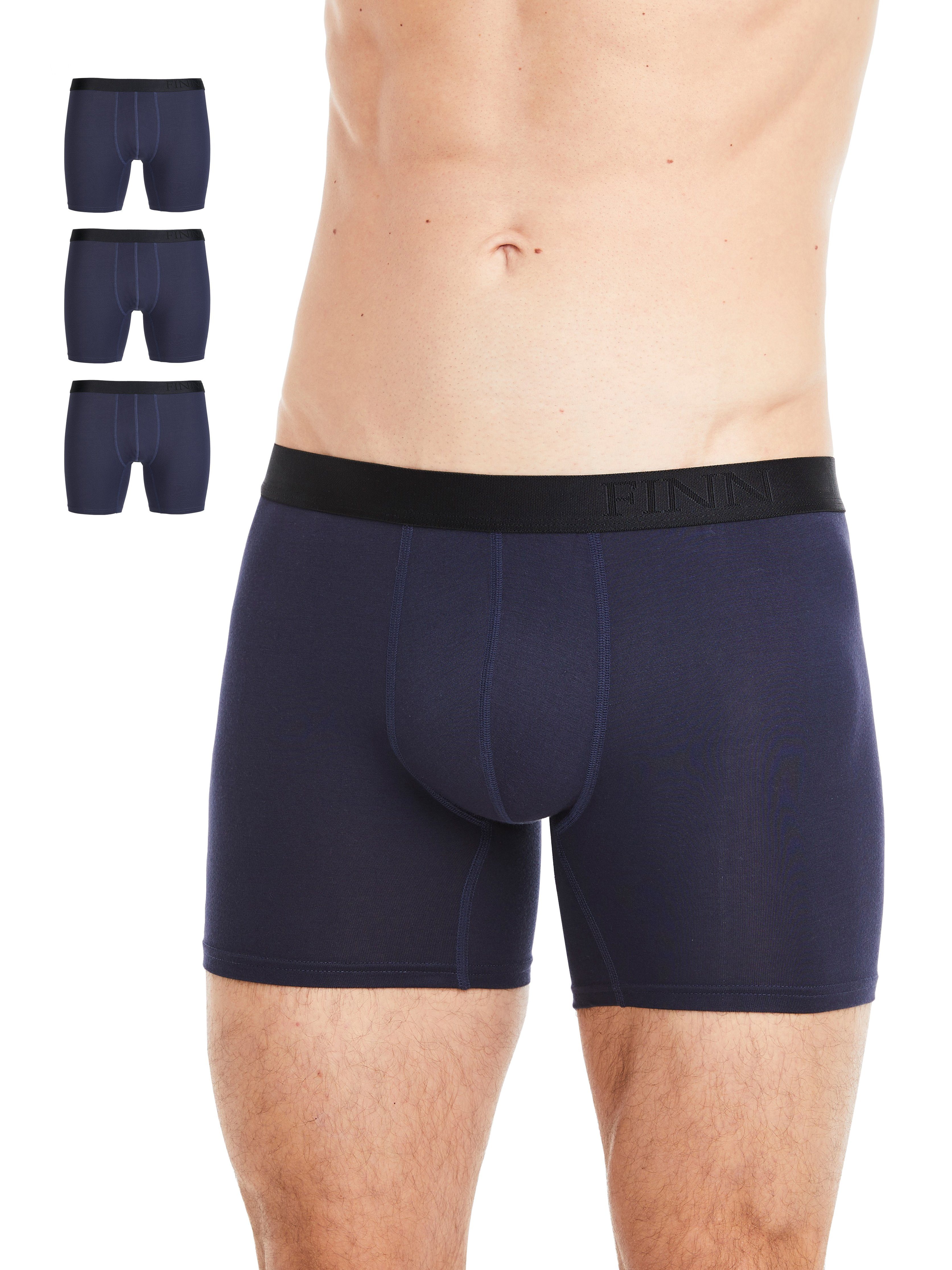 Boxershorts Bund mit 3er Boxershorts weicher extra Prägung FINN Blau Design Micro-Modal Herren Stoff, Pack feiner