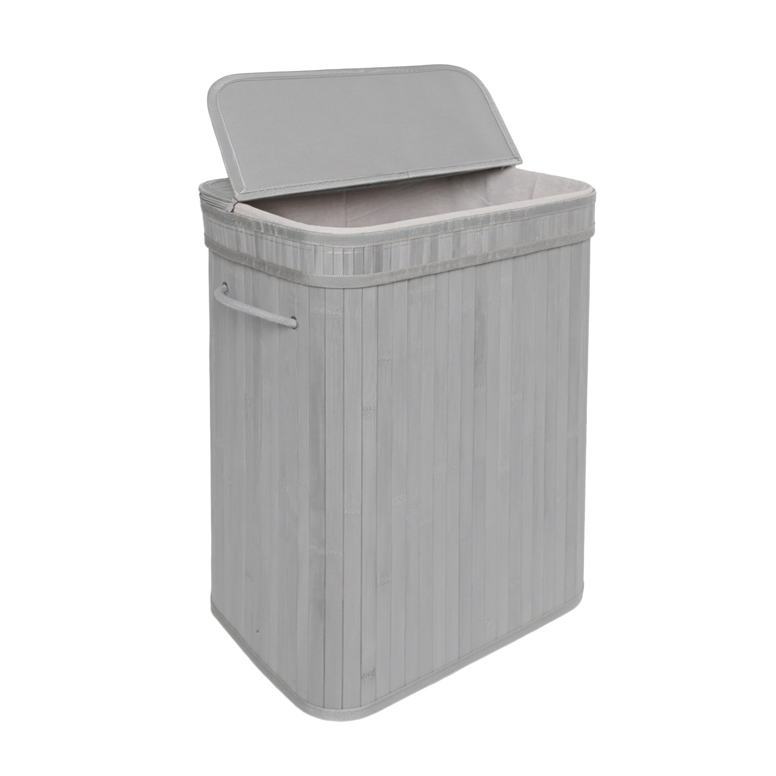 relaxdays Wäschekorb Bambus Wäschekorb mit Deckel (1 St), grau, 72 L