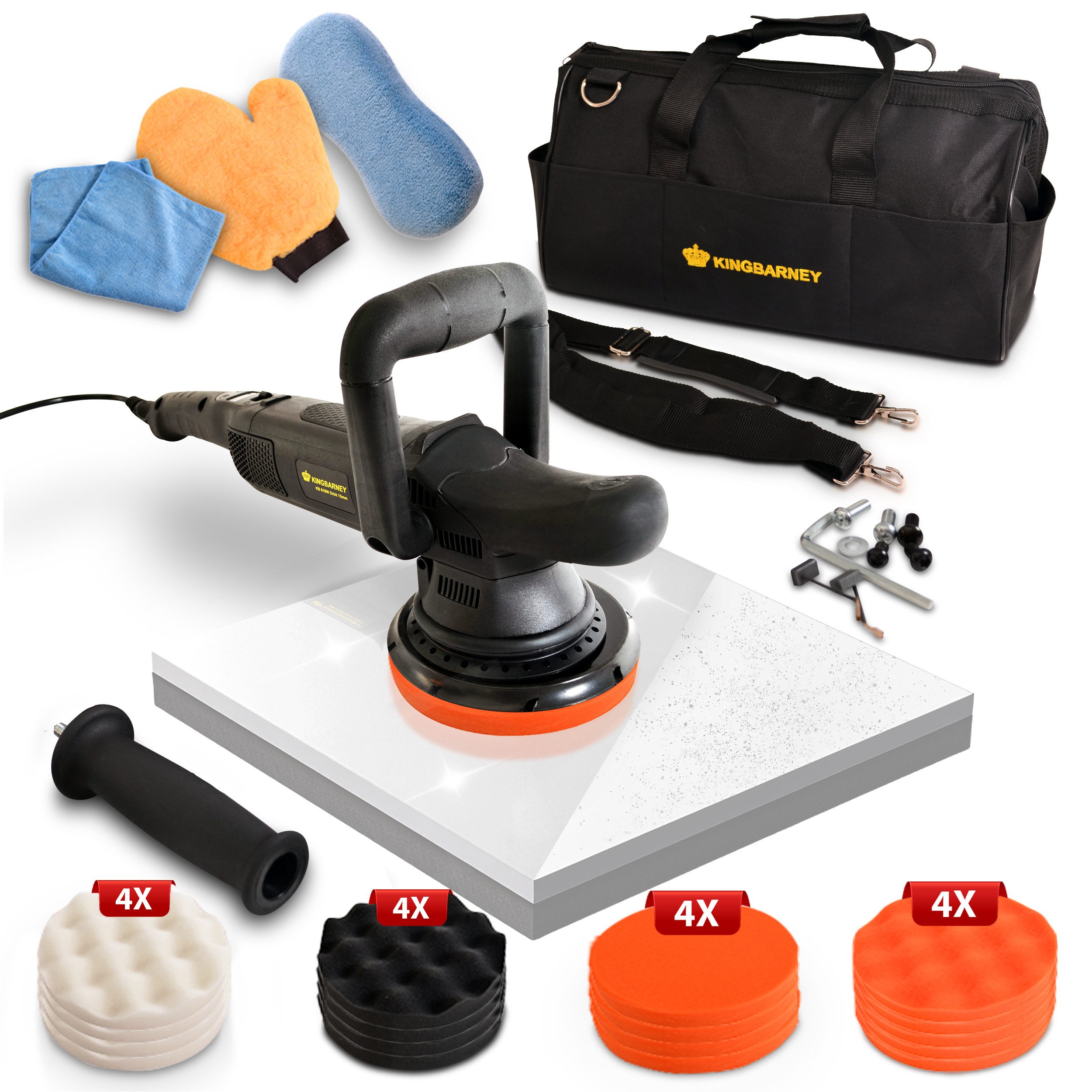 Duke-Handel Exzenter Poliermaschine Polierer Autopolierer Schleifmaschine 810Watt 15mm Hub (M), 1650 min. U/min, 4800 max. U/min, (Set, 25 tlg., inkl. umfangreichem Polier- und Schleifzubehör), ohne Akku und Ladegerät, Poliermaschine für Rechts- und Linkshänder