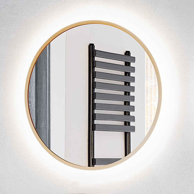 Lomadox Badspiegel »PUEBLA-56-BLUE«, Badezimmer LED Spiegel, rund, 80cm Durchmesser, in gold matt gebürstet, B/H/T ca. 80/80/3,5 cm
