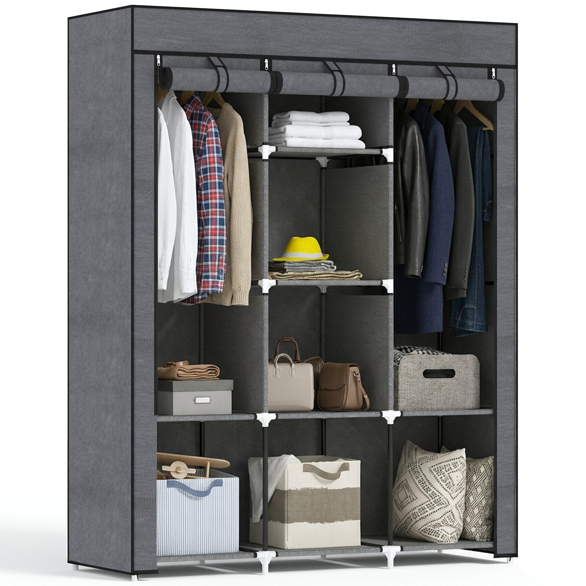 HOMCOM Stoffschrank Faltschrank für Schlafzimmer, Ankleidezimmer, 125x43x162,5cm (Faltschrank, 1-St., Faltbare Garderobe für Schlafzimmer) Vliesstoff, Dunkelgrau, 125 x 43 x 162,5 cm