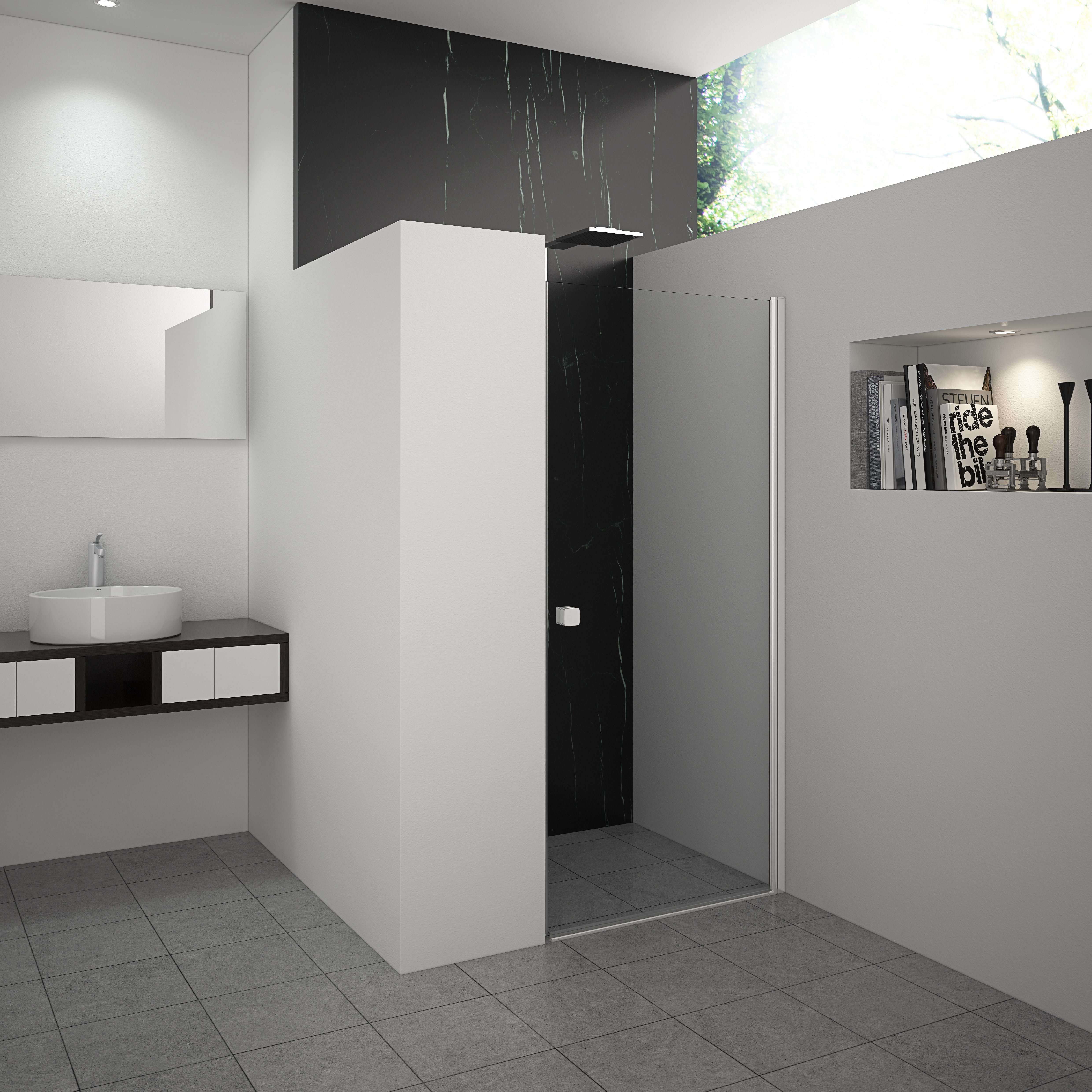 Marwell Dusch-Drehtür YORK II, 80x190 cm, Einscheibensicherheitsglas, seitenverkehrt aufbaubar, für Eck- und Nischeneinbau