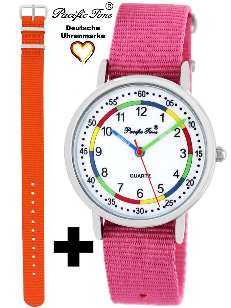 Pacific Time Quarzuhr Set Kinder Armbanduhr First Lernuhr Wechselarmband, Mix und Match Design - Gratis Versand orange und rosa