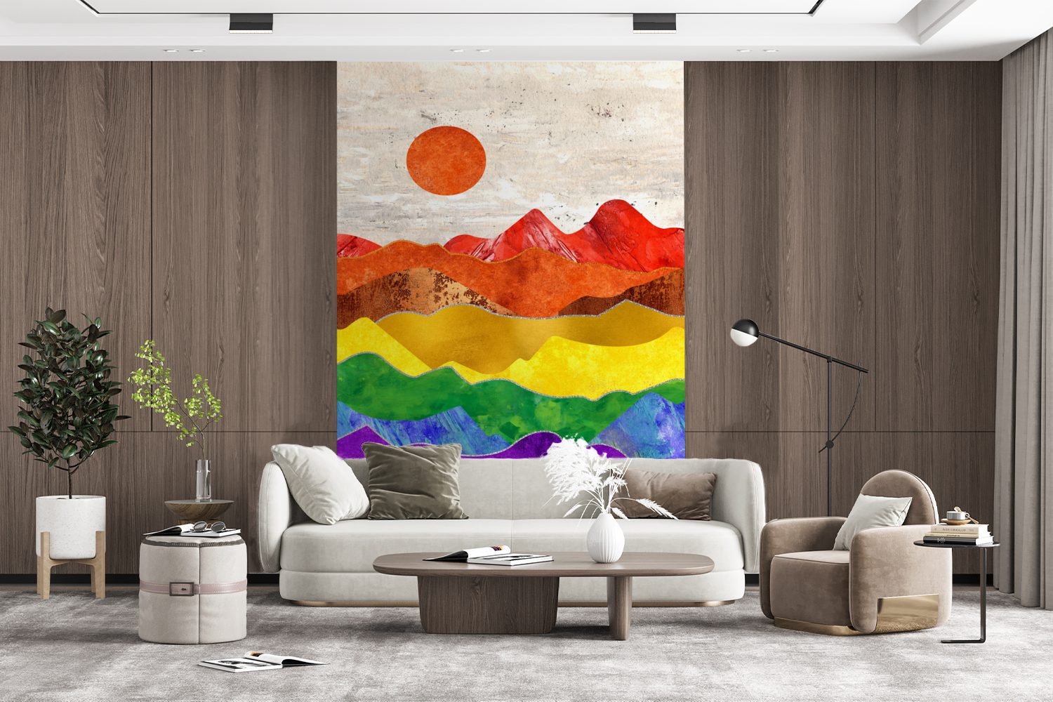 Wohnzimmer, St), Wandtapete Stolz Matt, (3 Vinyl bedruckt, - MuchoWow Schwul, - Regenbogen für Tapete Montagefertig Fototapete