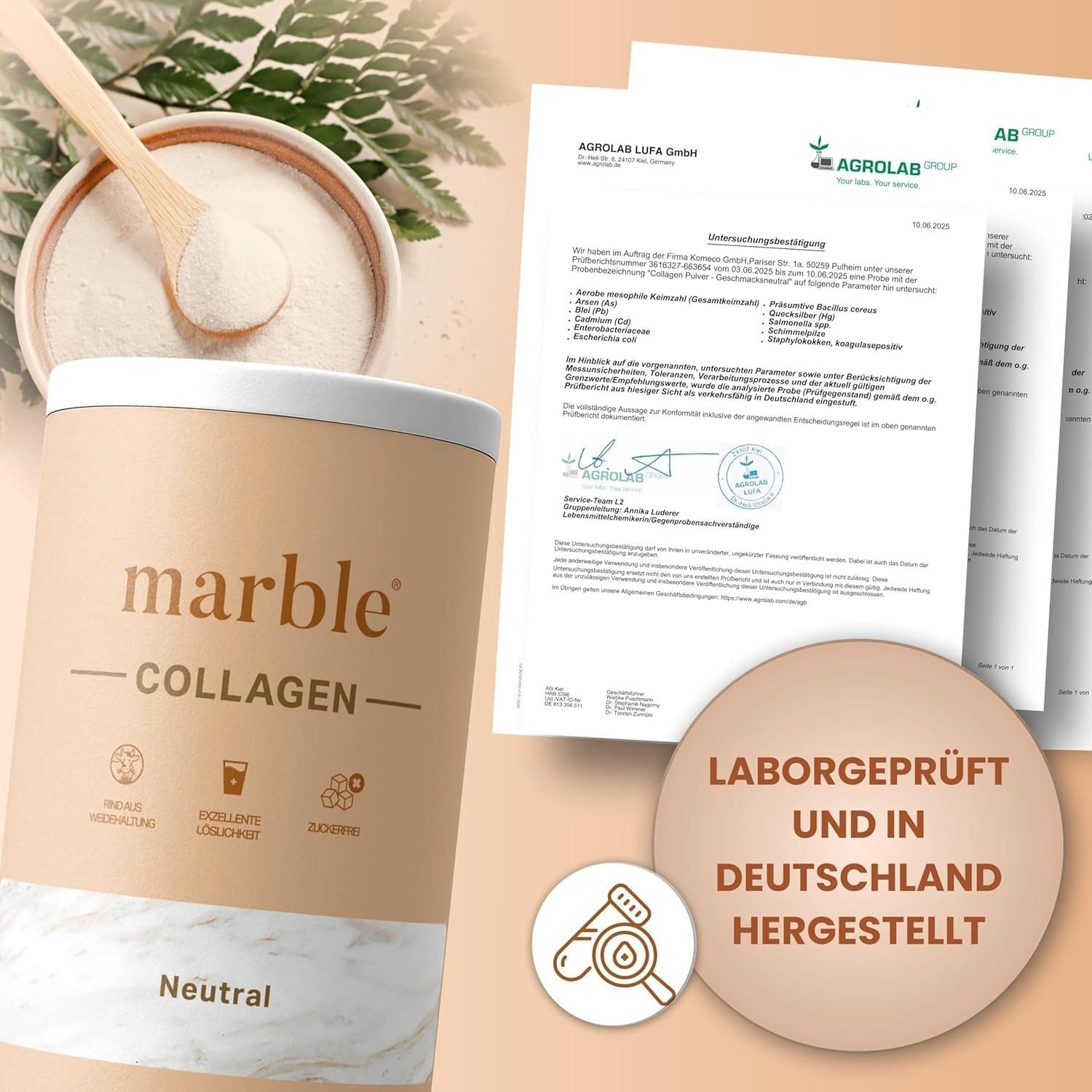 Marble Kollagen Pulver Neutral 450g – Typ I, II & III, ohne Zucker Pulver, Packung à 1 St., 450 g, Pappdose ohne Plastik