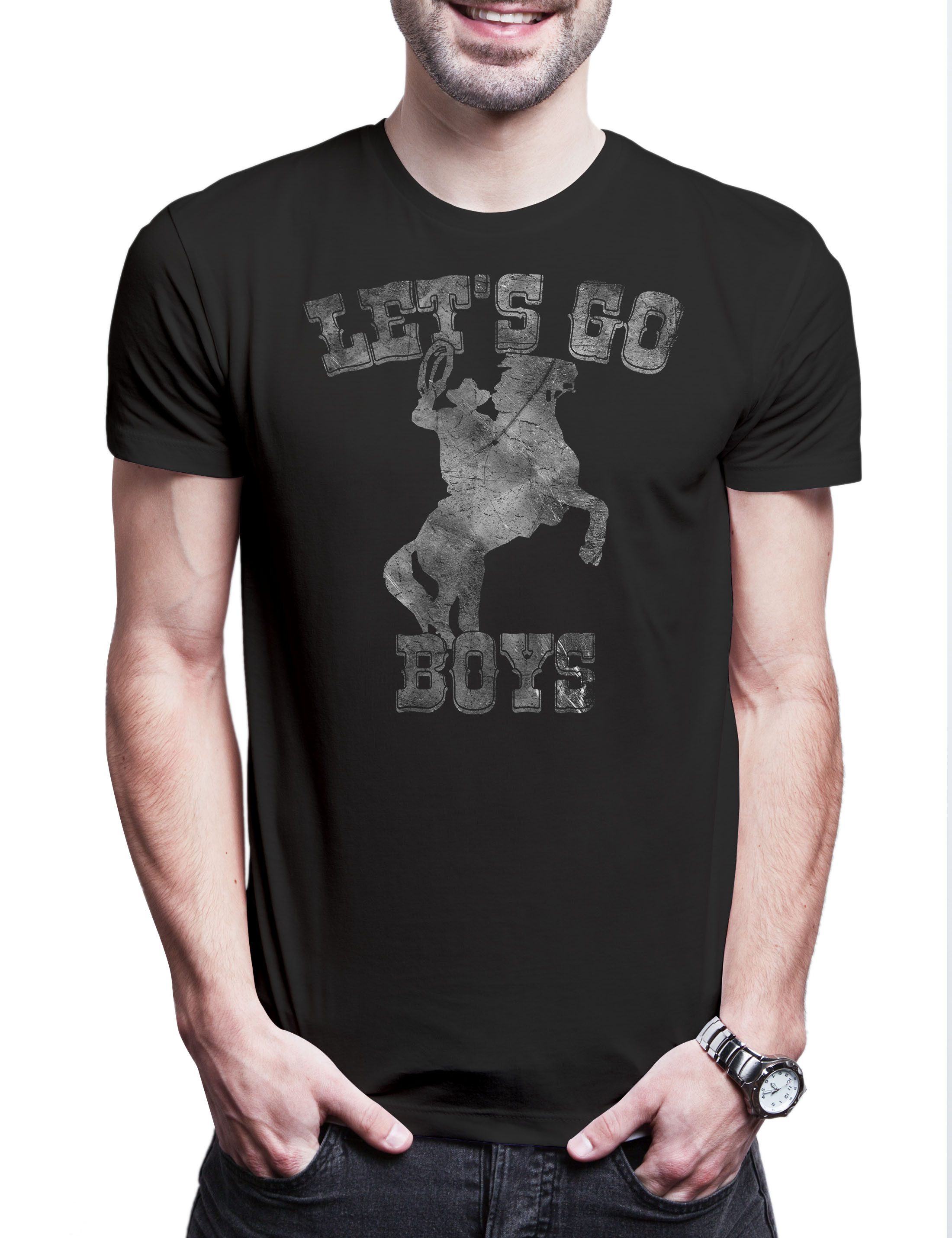 Print-Shirt Let's Go Boys Cowboy Herren T-Shirt Country Horse Western Pferd Hut