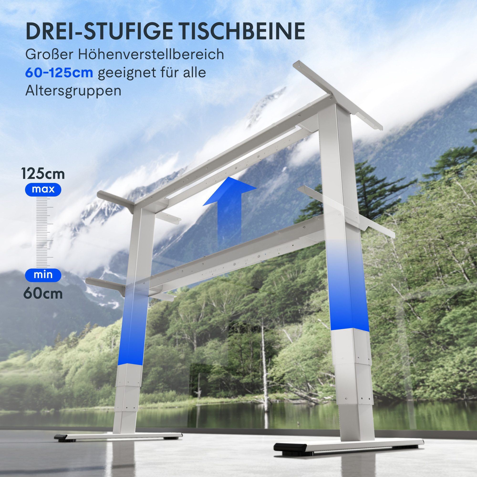 FLEXISPOT Schreibtisch Elektrisch höhenverstellbares Tischgestell (EC5 Serie) (Dual-Motor & 3-Fach-Teleskop & 4 Speicherhöhen), Antikollisionssystem, LED-Displa – Bild 3 von 5