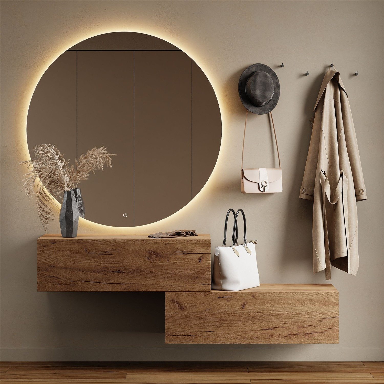 Planetmöbel Garderobenschrank Kompaktgarderobe Wandschrank 200 cm (schmaler Flurschrank mit Stauraum, 2-St., Flurgarderobe mit Soft-Open Funktion) Flurkommode vielseitig kombinierbar, 2x 100 cm