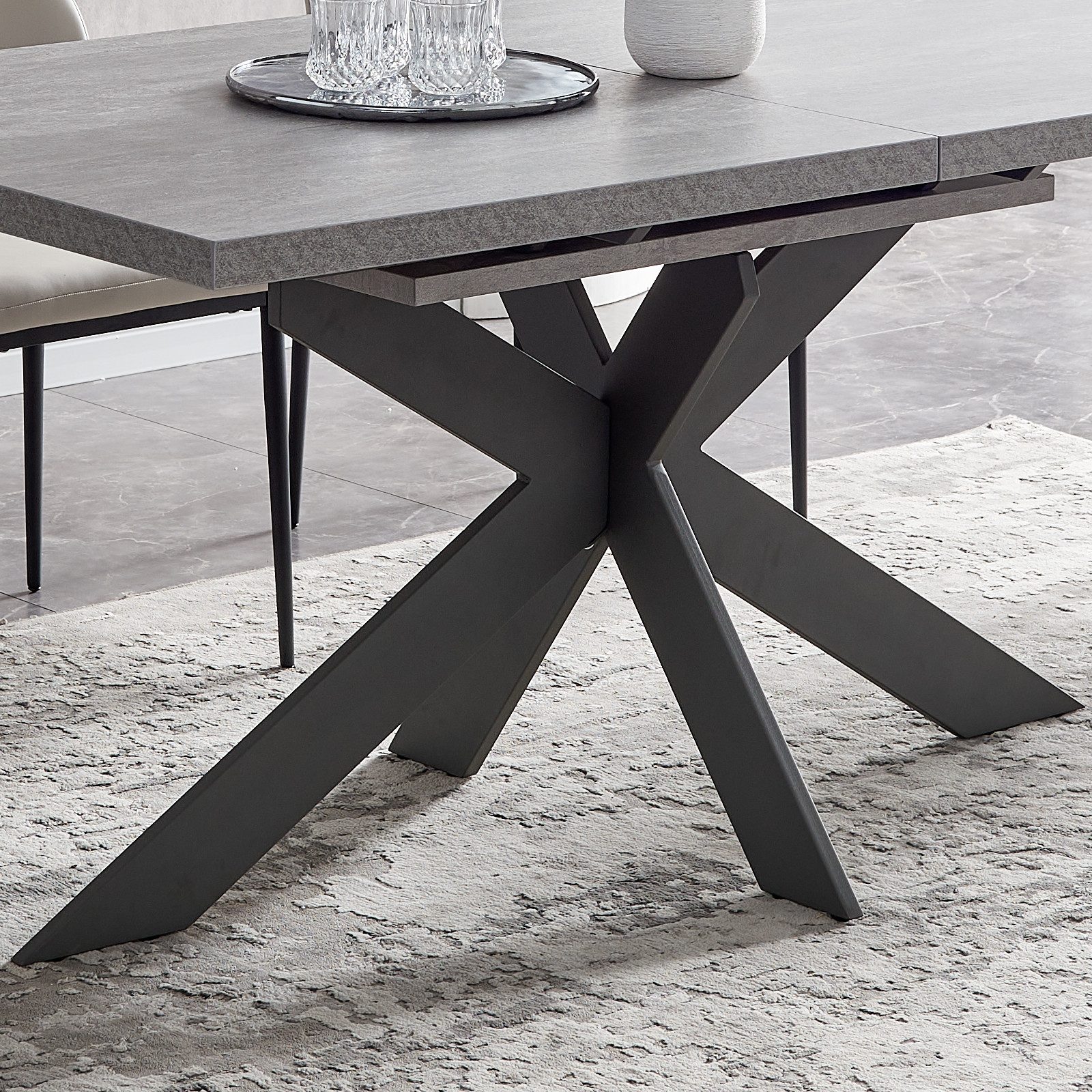 Jiexi Esstisch Essgruppen (130–170 cm)Für 4-6, Esstisch Ausziehbar, Grauer MDF, ausziehbarer, hohe Härte, für 6 Personen