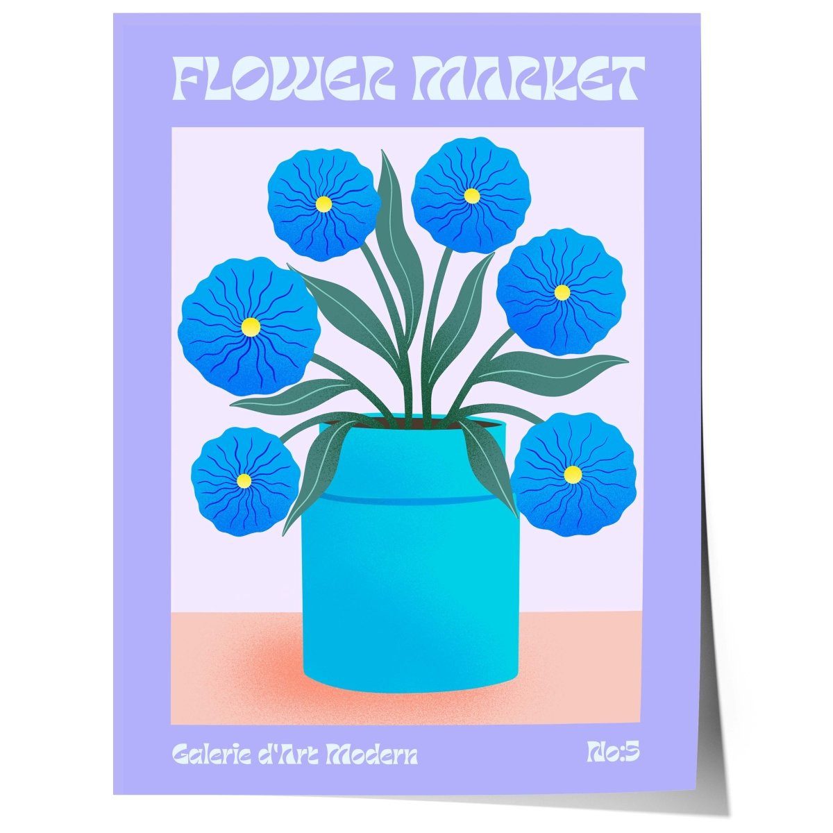 JUSTGOODMOOD Poster Flower Market Blaue Retro Blumen Vase Mid Century Moderne llustration, (1 St)