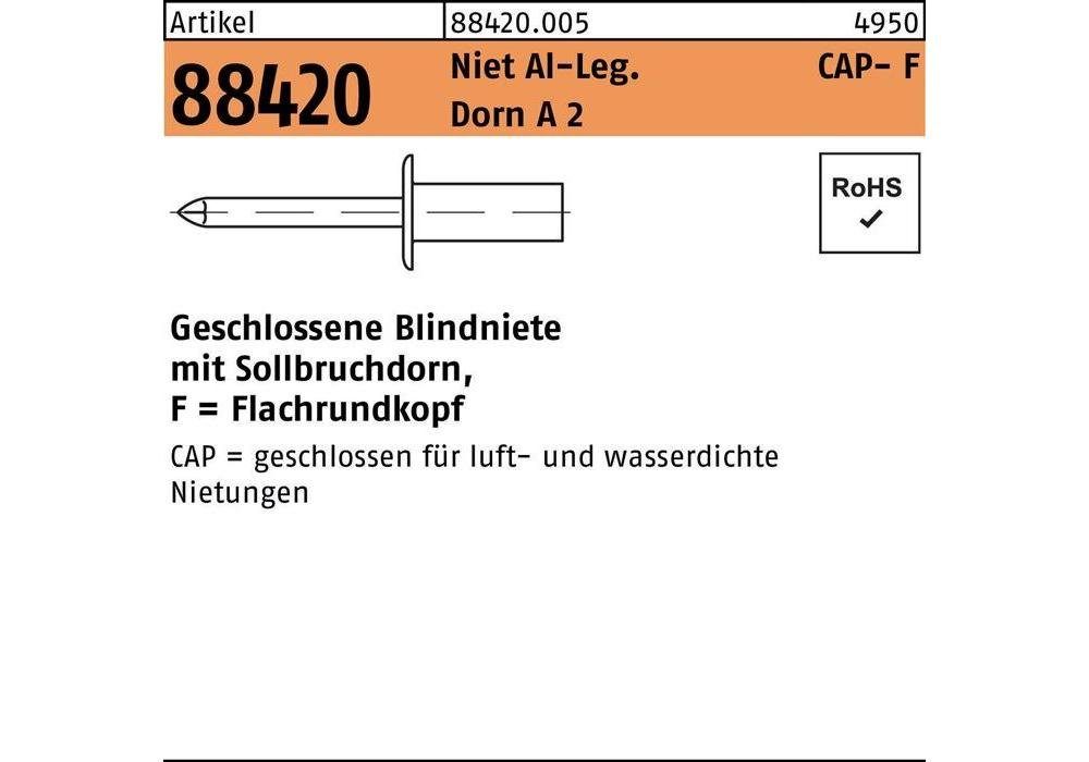 GESIPA Blindniete Blindniete R 88420 Flachrundkopf 4,8 x 12,5 Niet Aluminium/Dorn A 2