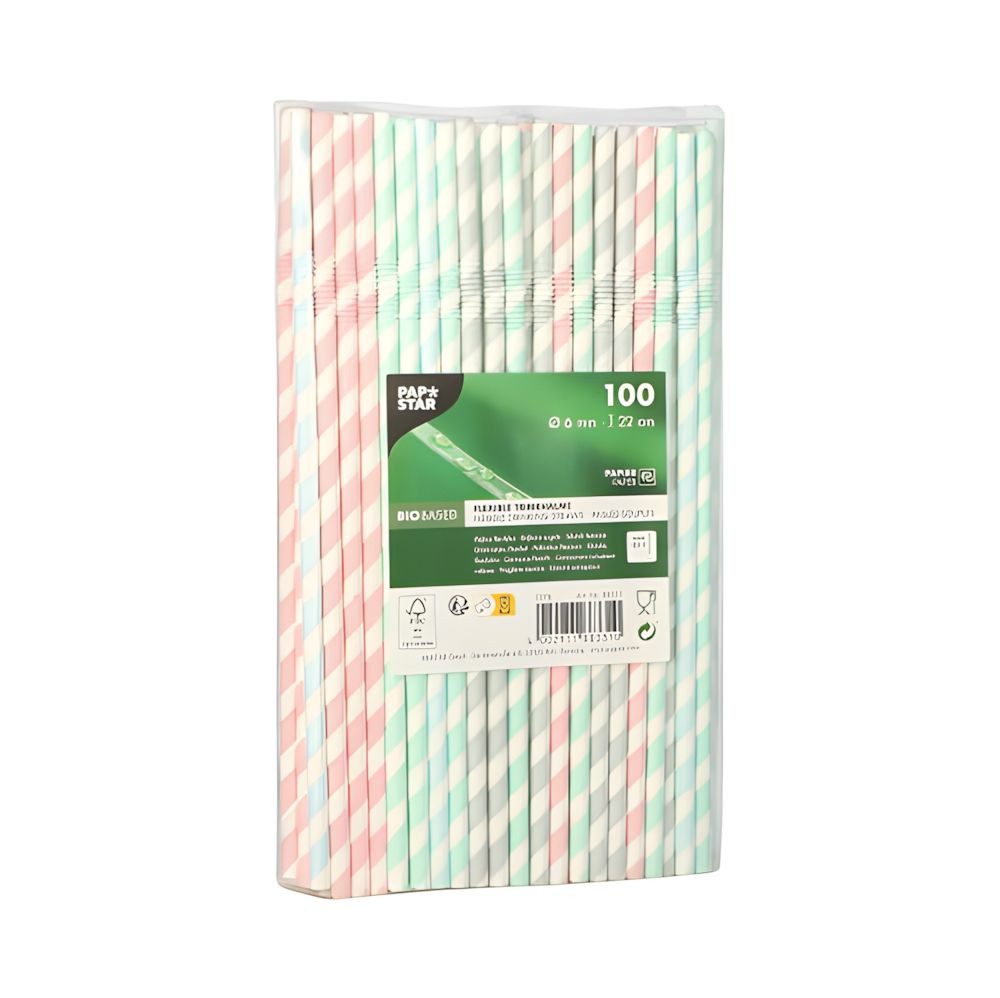 PAPSTAR Trinkhalme 1000 x Trinkhalme Papier Ø 6 mm 22 cm bunt Stripes flexibel
