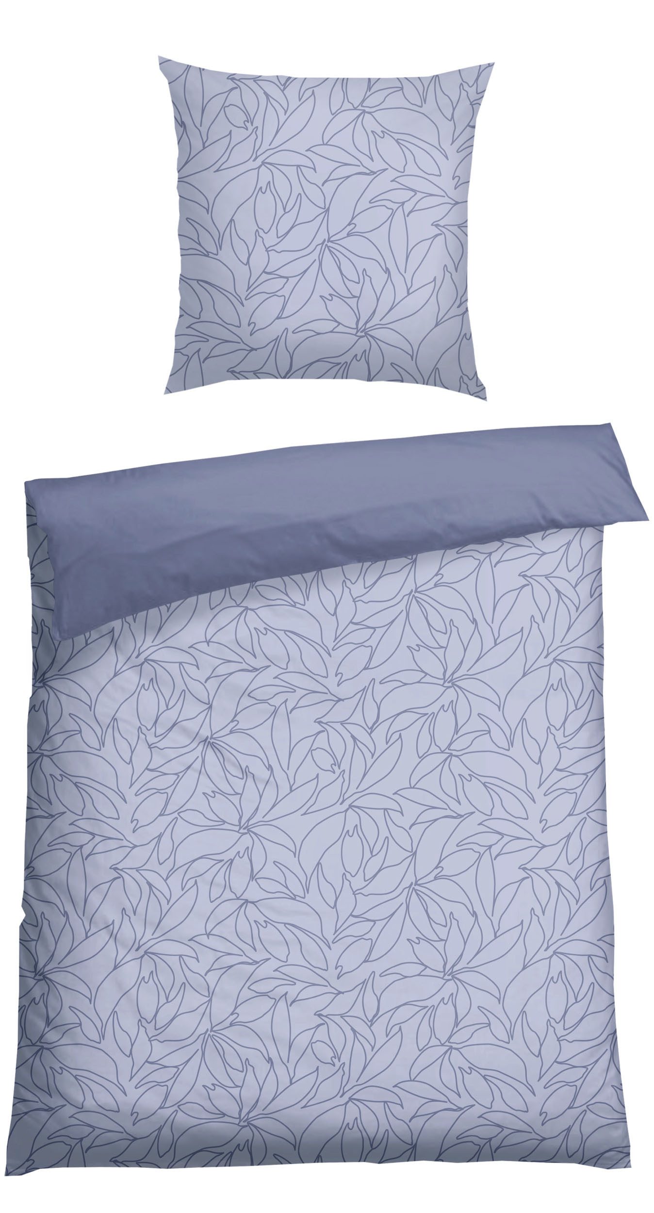 Schiesser Wendebettwäsche Leaves aus weicher Baumwolle mit schlichtem Botanikprint, Renforcé, 2 teilig, Made in Green