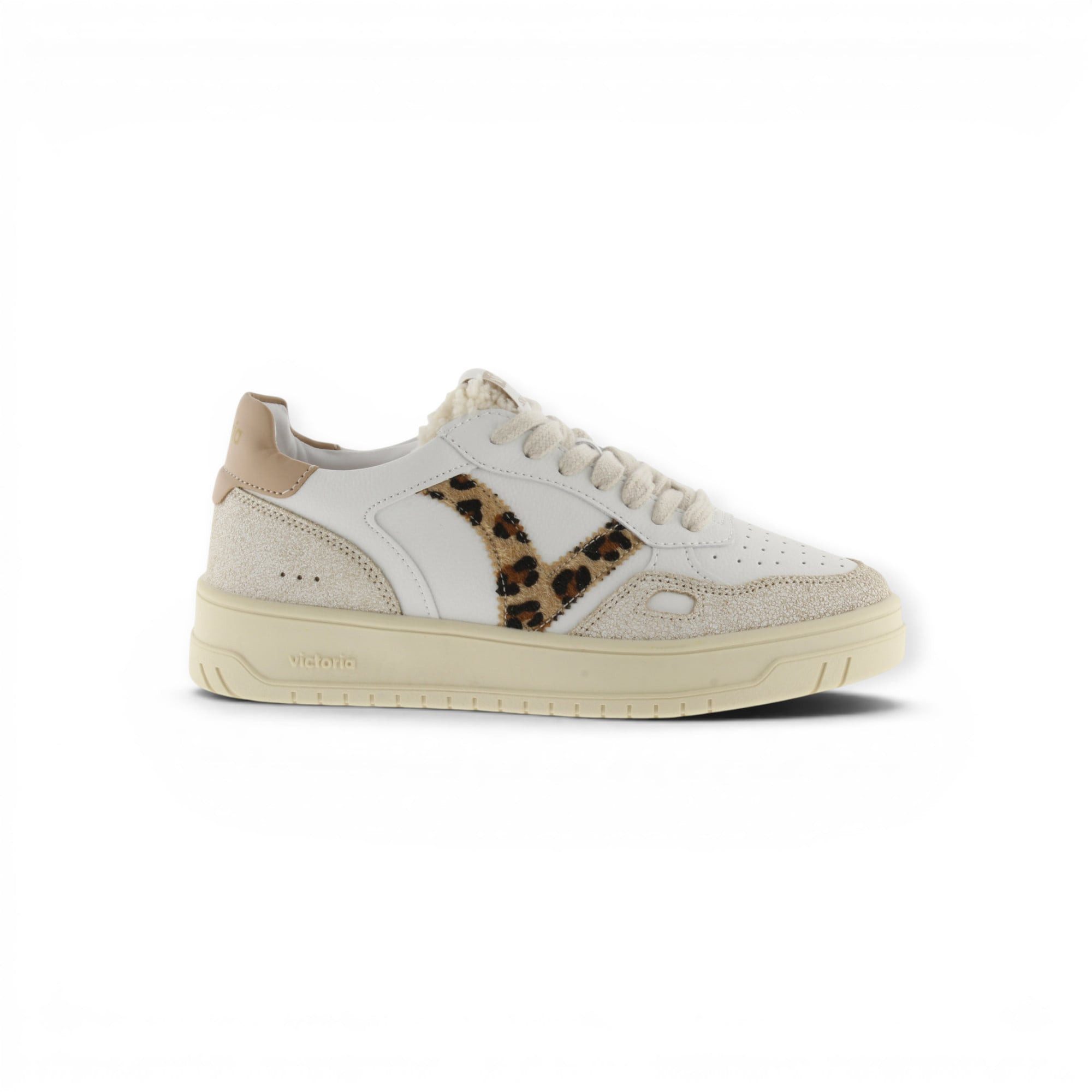 Victoria Seul Animal (Ledereffekt/Velourleder) - weiss/camelbraun Damen Sneaker