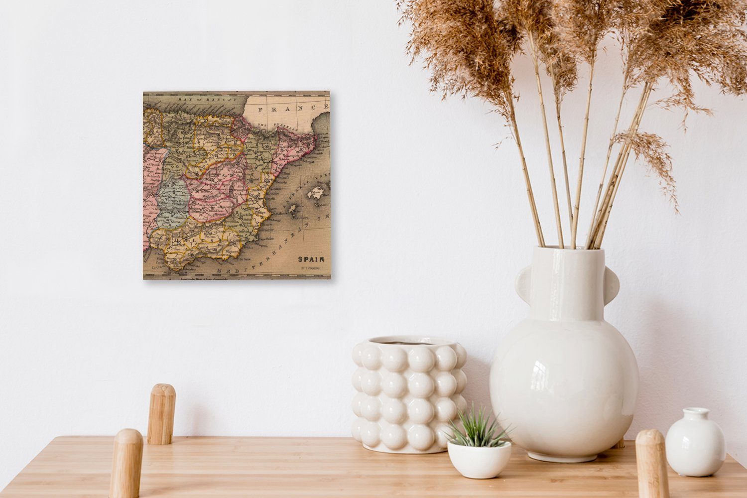 Iberien, Leinwandbild - St), für Länderkarte (1 Leinwand Schlafzimmer OneMillionCanvasses® Bilder Spanien Wohnzimmer -