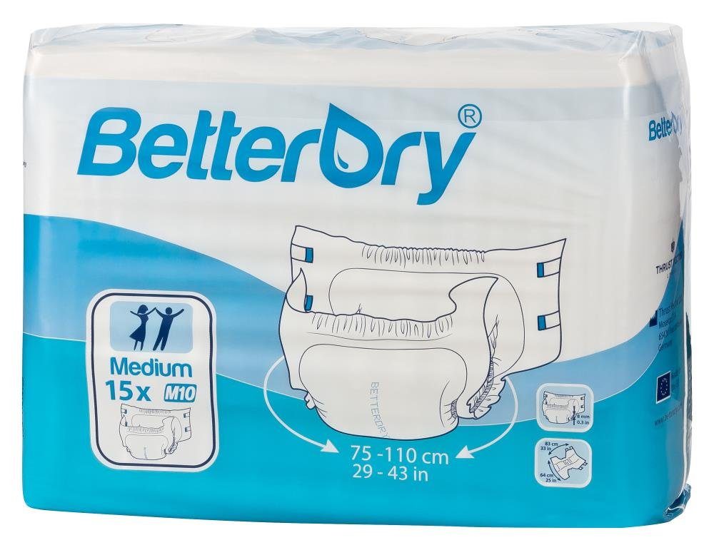 BetterDry Windeln M10 - Medium (75-110 cm) (15-St., Windeln mit Folie)