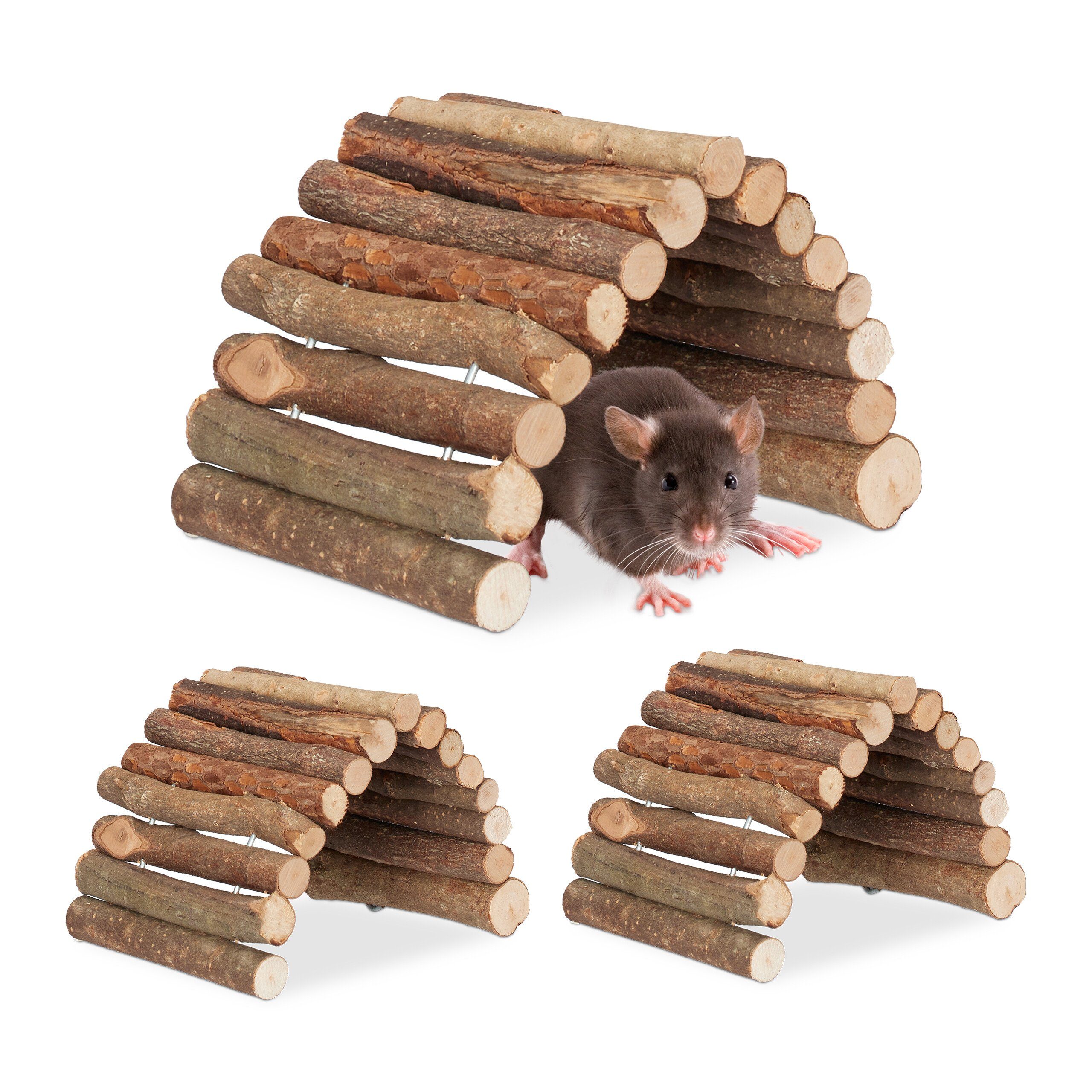 Kleintierklettergerüst 3er Set Nagerbrücke aus Holz 10 x 22 cm