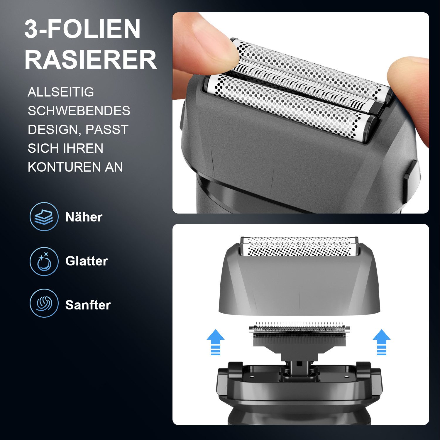 MCURO Elektrorasierer Herrenrasierer Herren Nass/Trocken-Rasierer mit 3 flexiblen Klingen, wasserdicht (IPX7), ausklappbarem Trimmer, Rasierer & Reinigungsbürste, Folienrasierer Herren für Gesicht & Bart