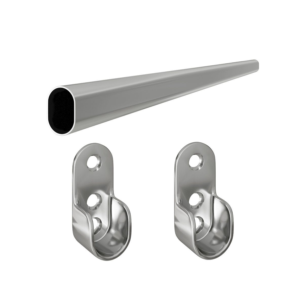 MS Beschläge Kleiderstange Garderobenstange verchromt 30x15mm oval Wandhalt günstig online kaufen