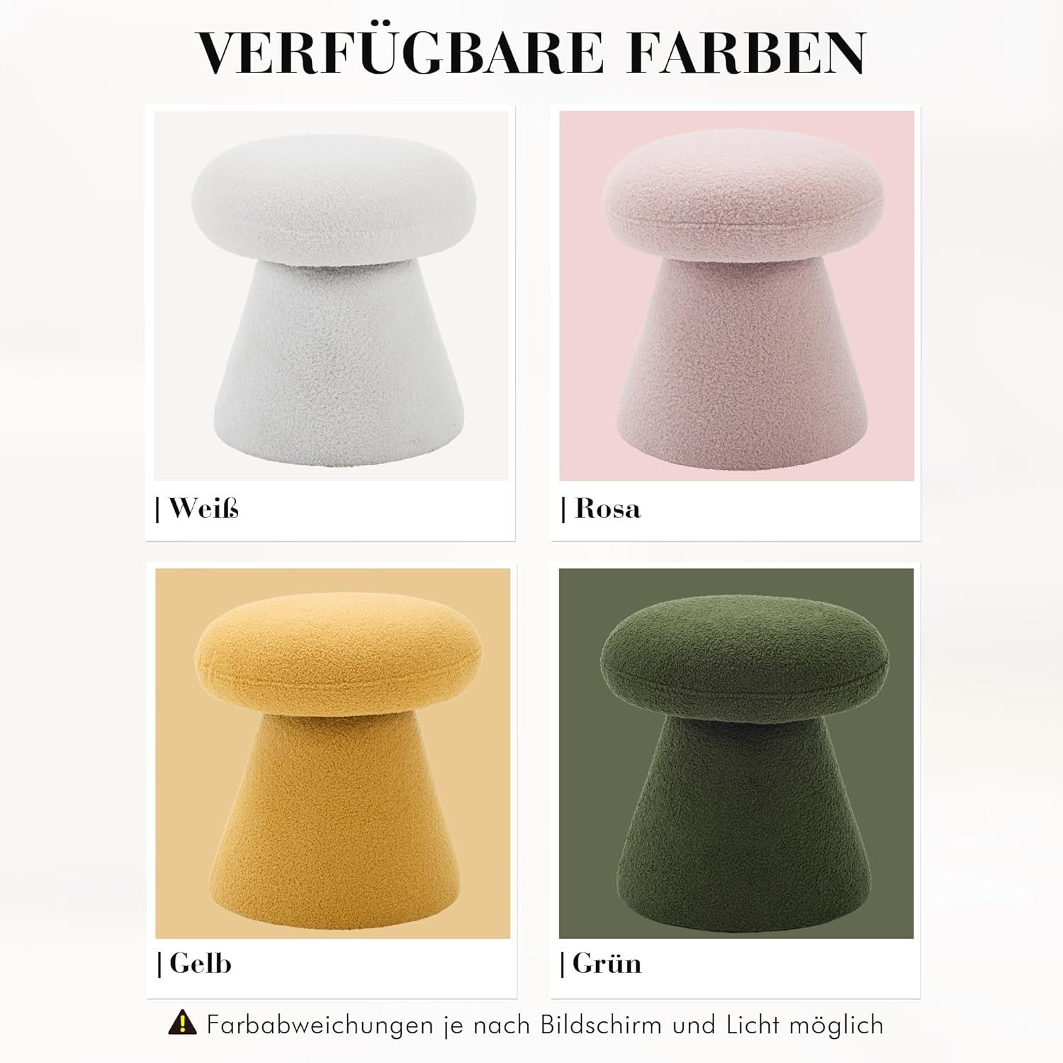 DEKKETO Hocker 360° Drehbarer Teddy-Pilz-Hocker als Schminktischhocker & Fußhocker (1 St), Bequemer Polsterhocker für Schlafzimmer, Ankleidezimmer & Wohnzimmer