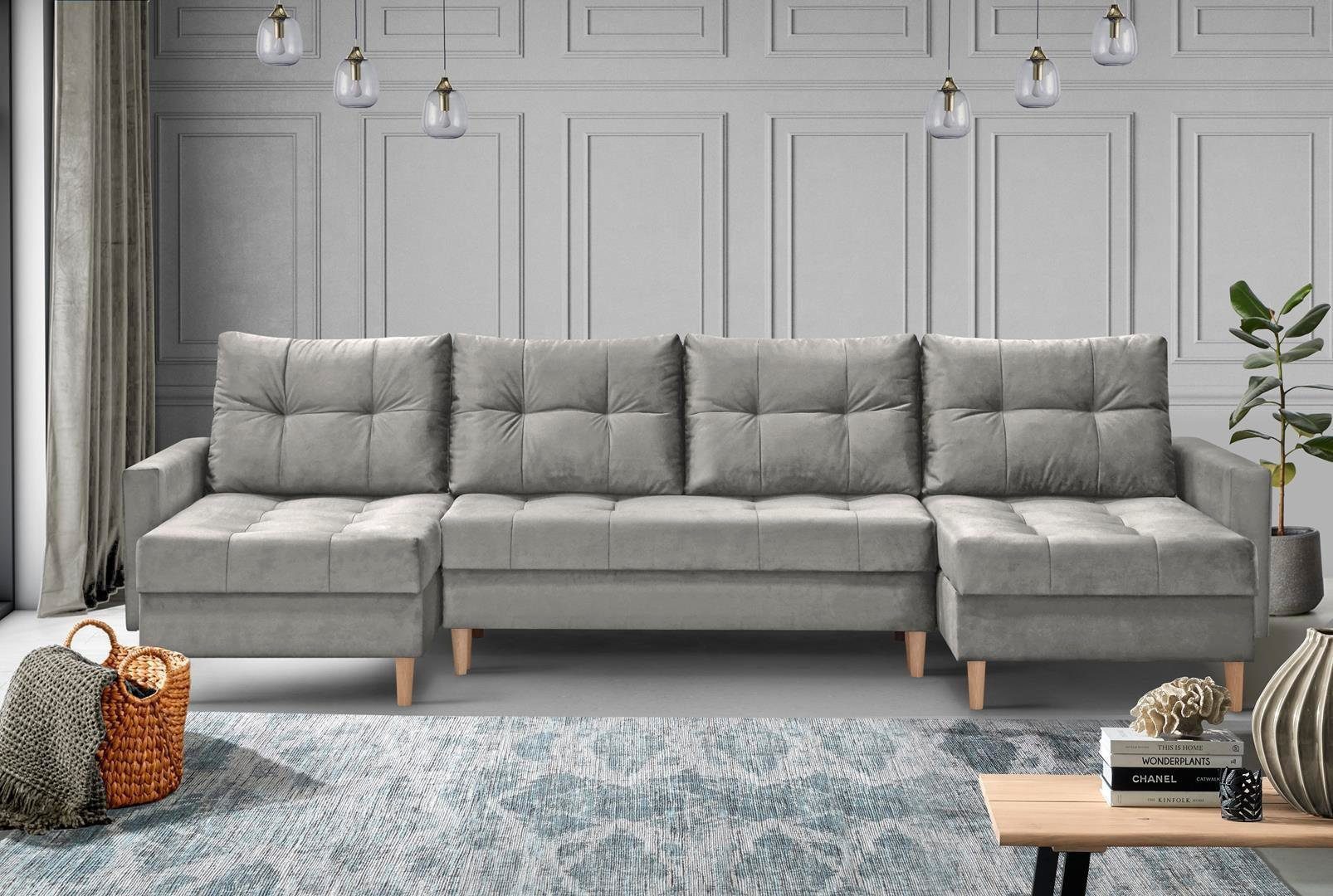 Beautysofa Ecksofa Ecksofa HALANT U mit Kissen und Schlaffunktion + Bettkasten