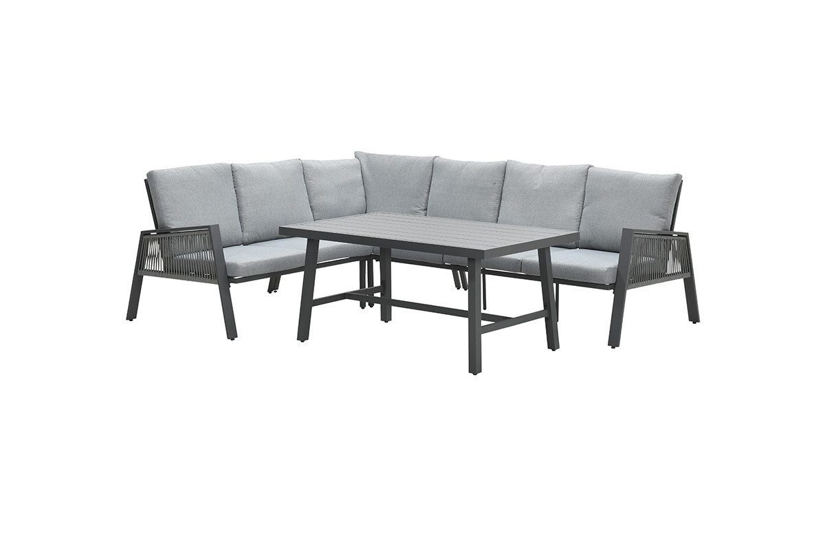 Garden Impressions Gartenlounge-Set Andrea links / Gartenmöbelset / Rope / Dining Eck Lounge, (Spar-Set, 3-tlg., Alu, Ecklounge, Esstisch, inkl. Auflagen), wetterfest / pflegeleicht