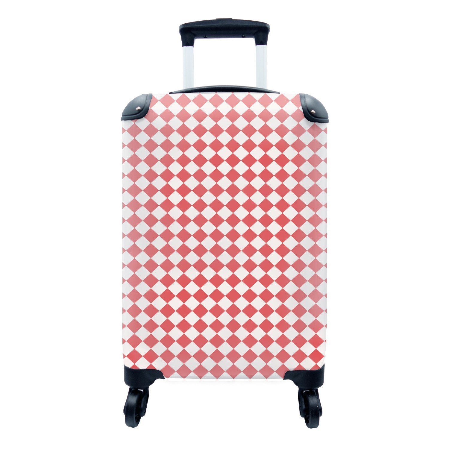 MuchoWow Handgepäckkoffer Rot - Weiß - Muster, 4 Rollen, Reisetasche mit rollen, Handgepäck für Ferien, Trolley, Reisekoffer