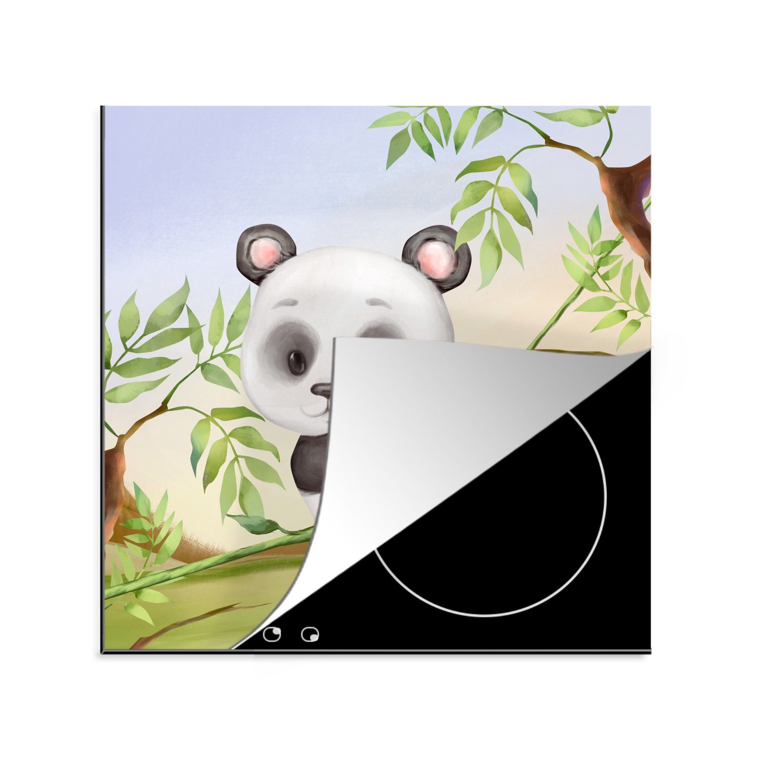 MuchoWow Herdblende-/Abdeckplatte Dschungel - Panda - Rebe, Vinyl, (1 tlg), 78x78 cm, Ceranfeldabdeckung, Arbeitsplatte für küche