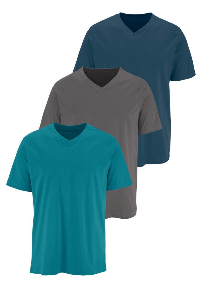 H.I.S T-Shirt mit V-Ausschnitt, V-neck, Unterziehshirt (3er-Pack) unifarben, V-neck, aus Baumwolle