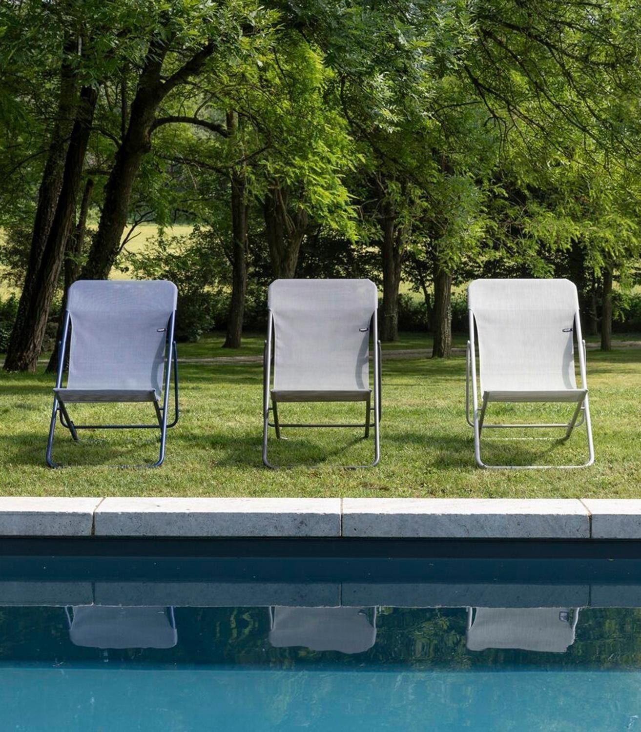 Lafuma Klappstuhl MAXI TRANSAT, Beige Seigle, Stahlrahmen, Batyline, Klappbar, verstellbare Rückenlehne, B 62 x H 91 x T 95 cm