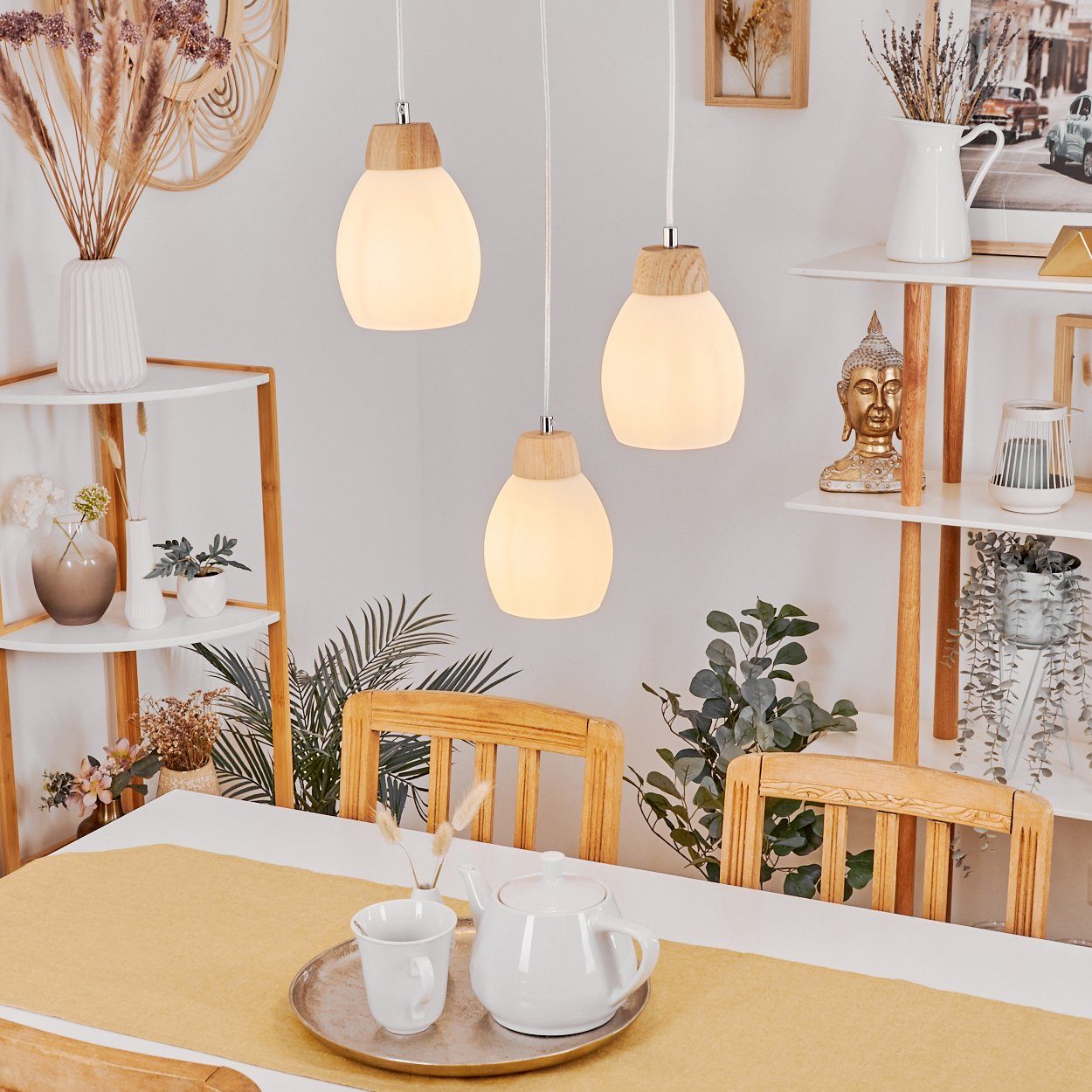 hofstein Hängeleuchte Hängelampe aus Holz/Glas in günstig online kaufen