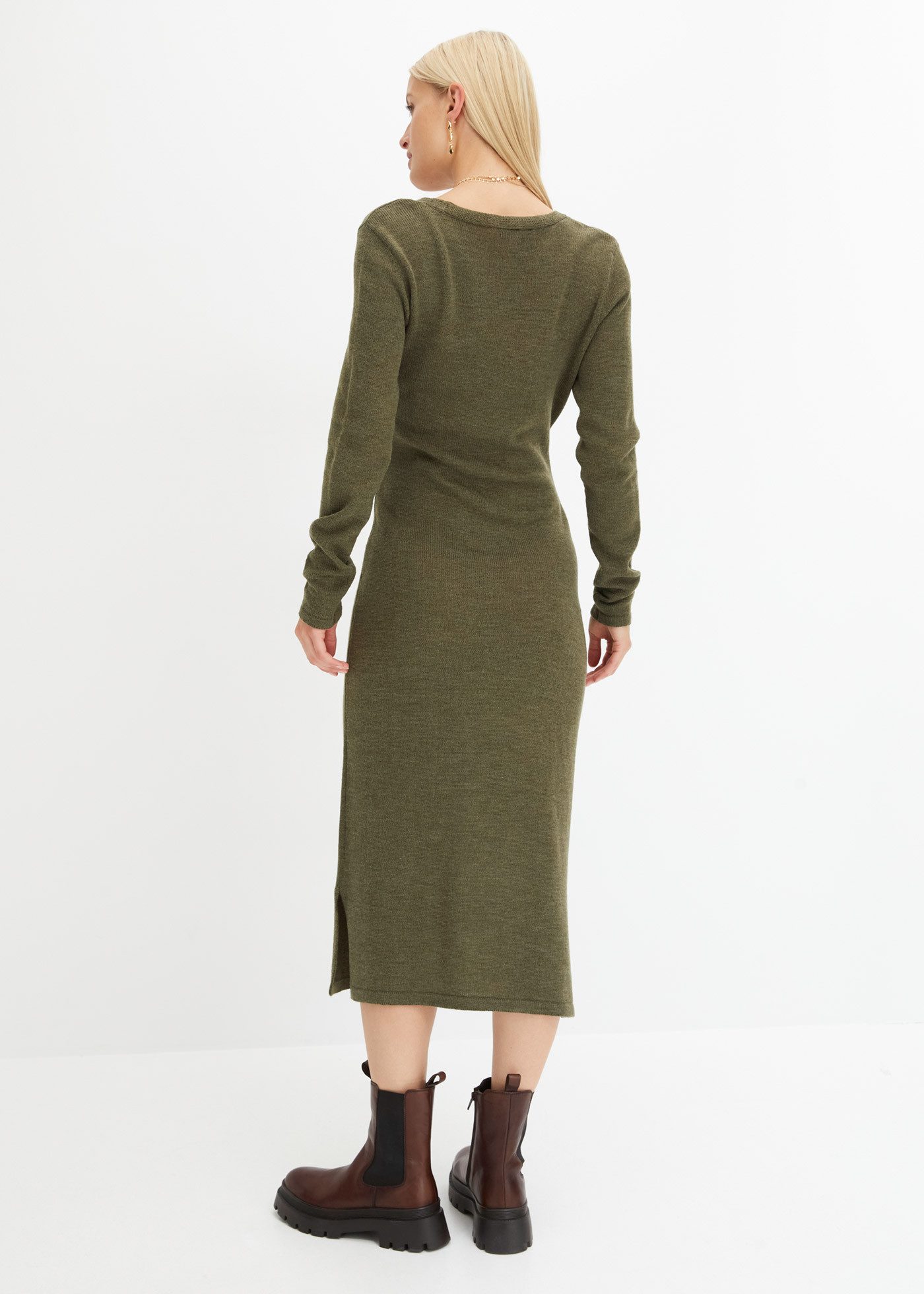 bonprix Strickkleid Midi-Strickkleid in Wickeloptik mit V-Ausschnitt günstig online kaufen