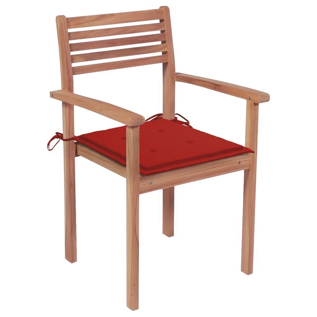 Roten Gartenstuhl mit vidaXL Stk Teak 2 Massivholz Holz Kissen Gartenstühle